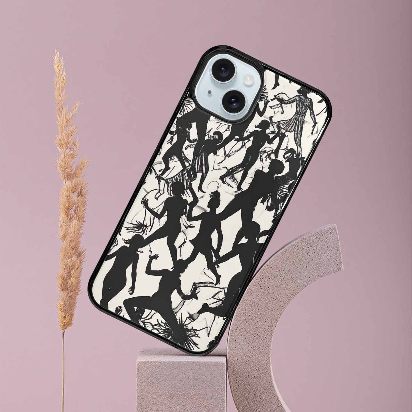 iPhone 15 Plus Case — Bold Dancing Figure Line Art Pattern, Custom Designed Case Cover