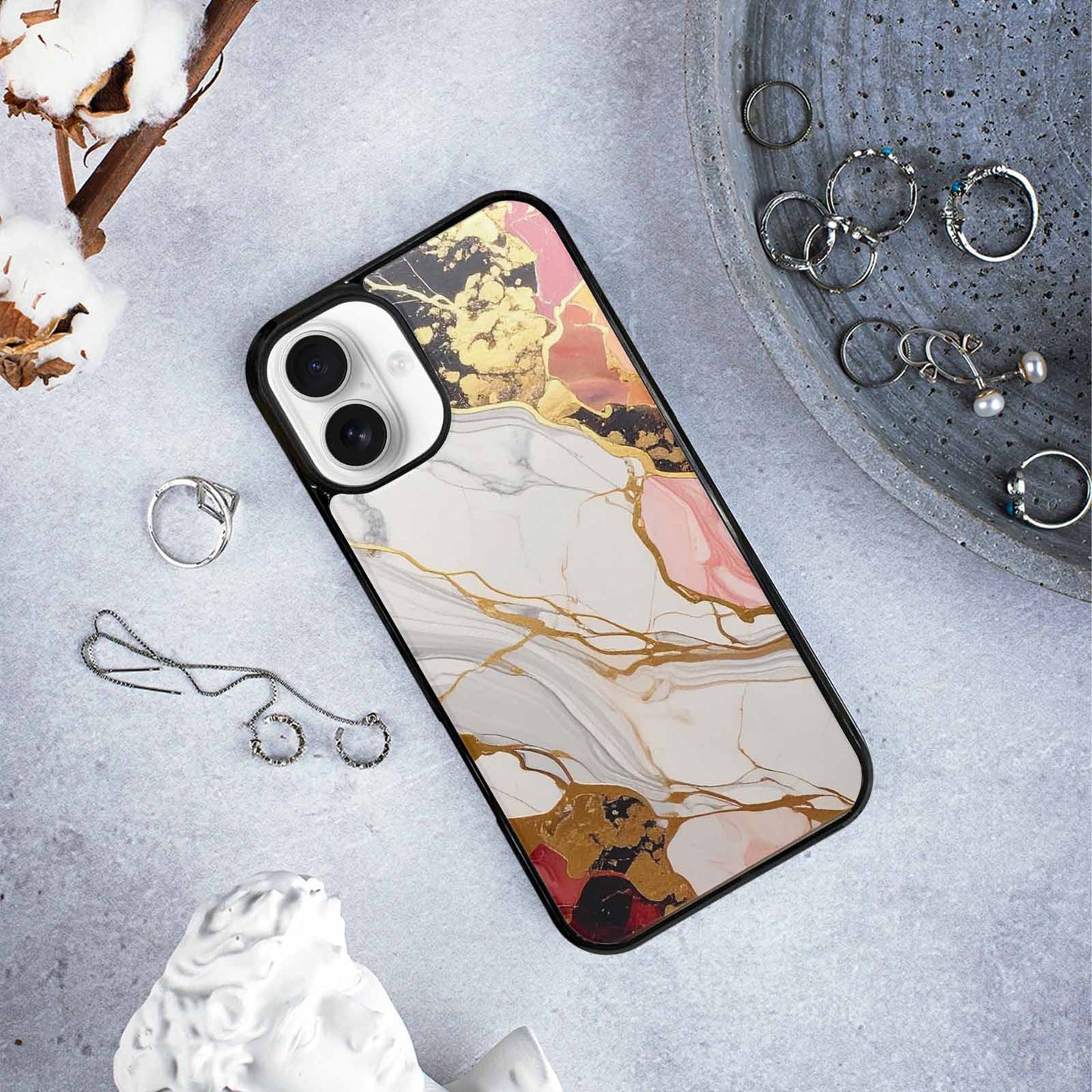 iPhone 16 Plus Case — Marble Vein Marble Veins Pattern Hundreds, Personalized Phone Case