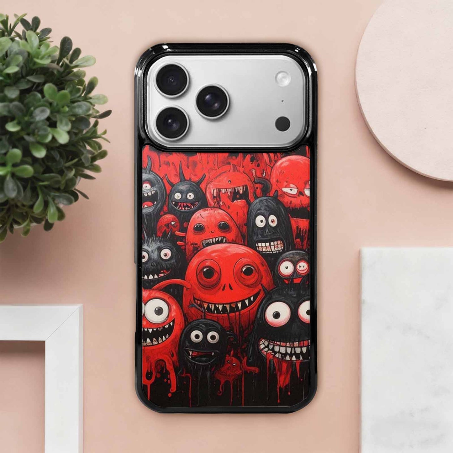iPhone 17 Pro Max Case — Black & Red Ink Cartoon Cute, Custom Printed Phone Case