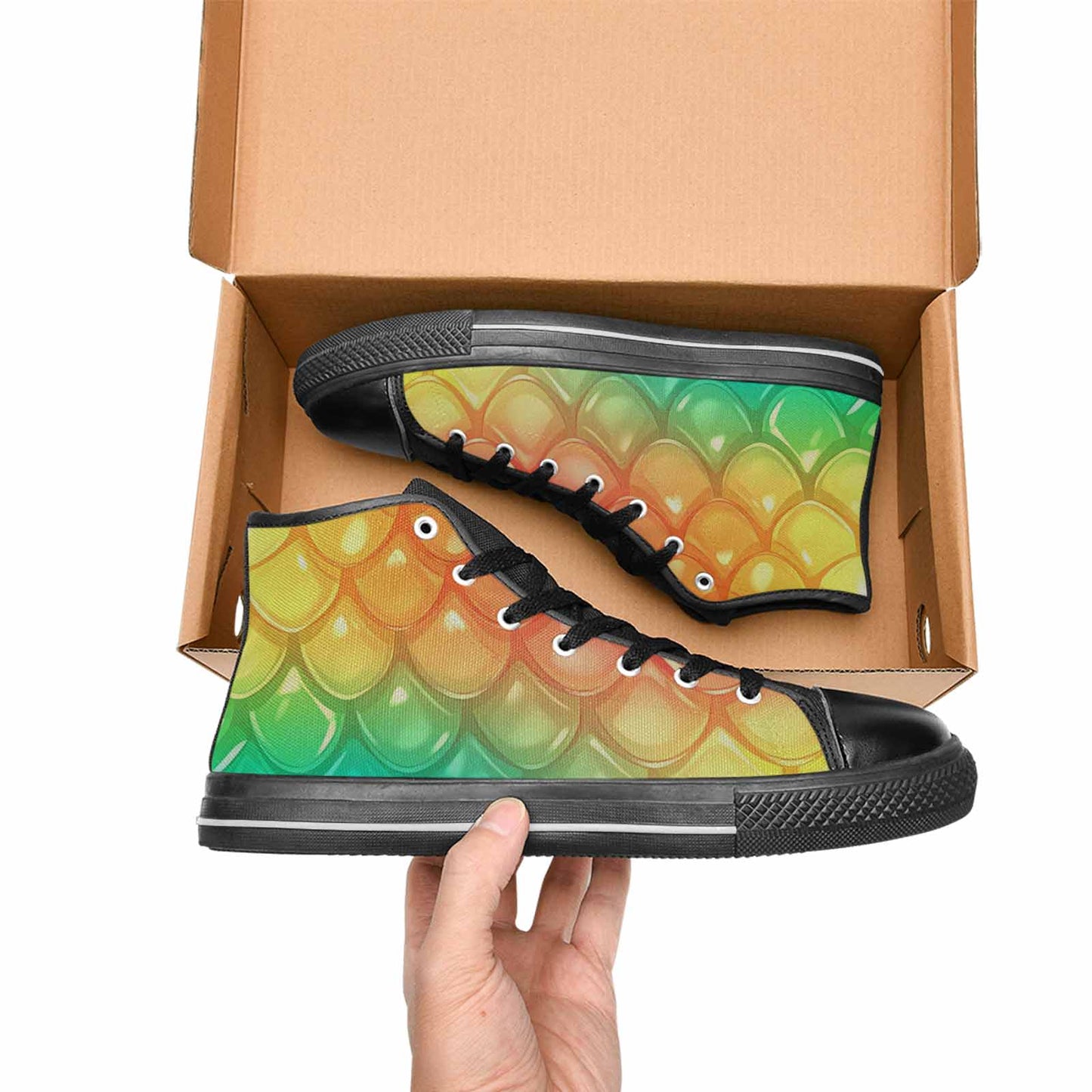 WOMEN'S Dark Snake Print High Top Canvas Cottagecore Custom Sneakers