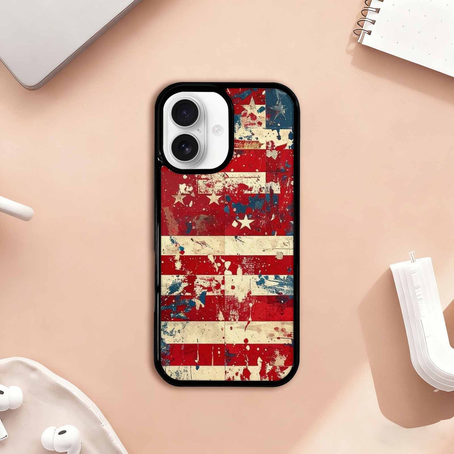 iPhone 17 Case — Small American Flag Stars Galaxy Space, Custom Printed Phone Case