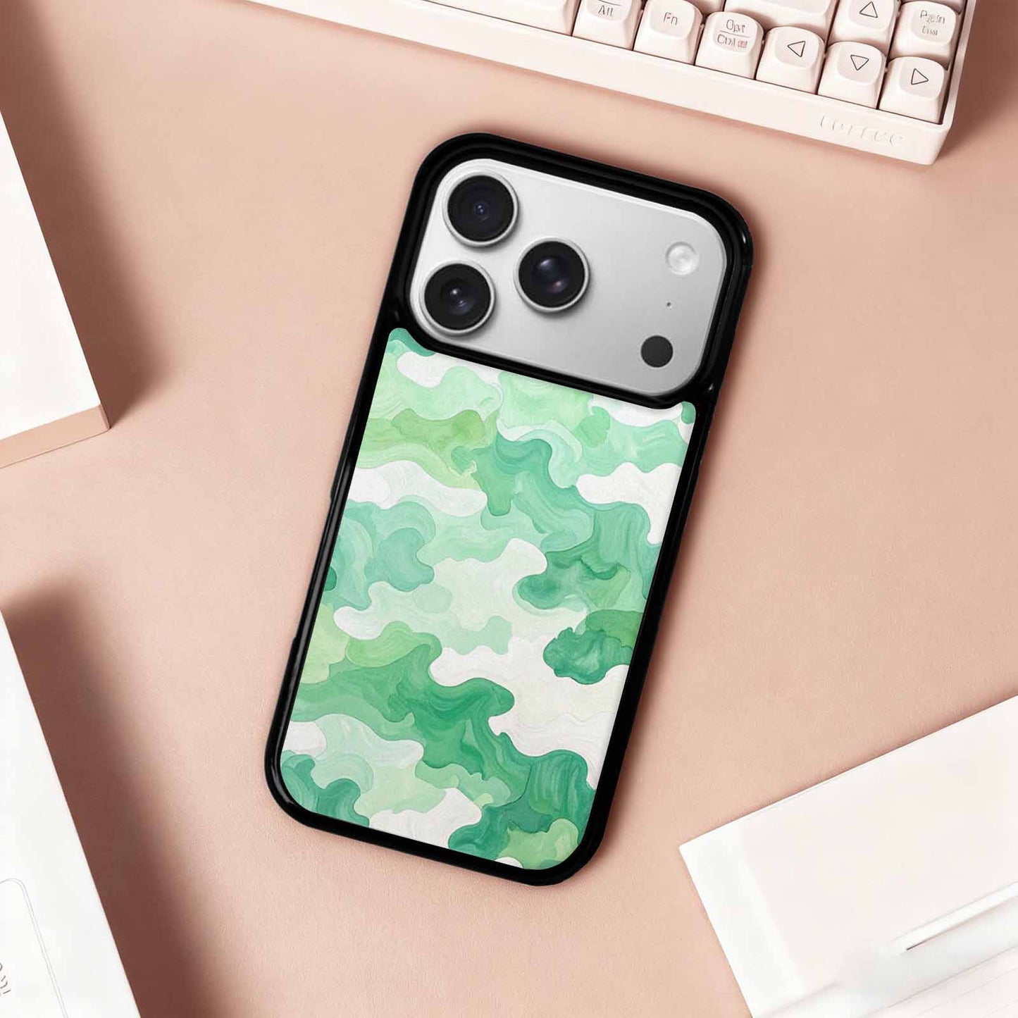iPhone 17 Pro Case — Camo Mint Green White Camo, Custom Printed Phone Case