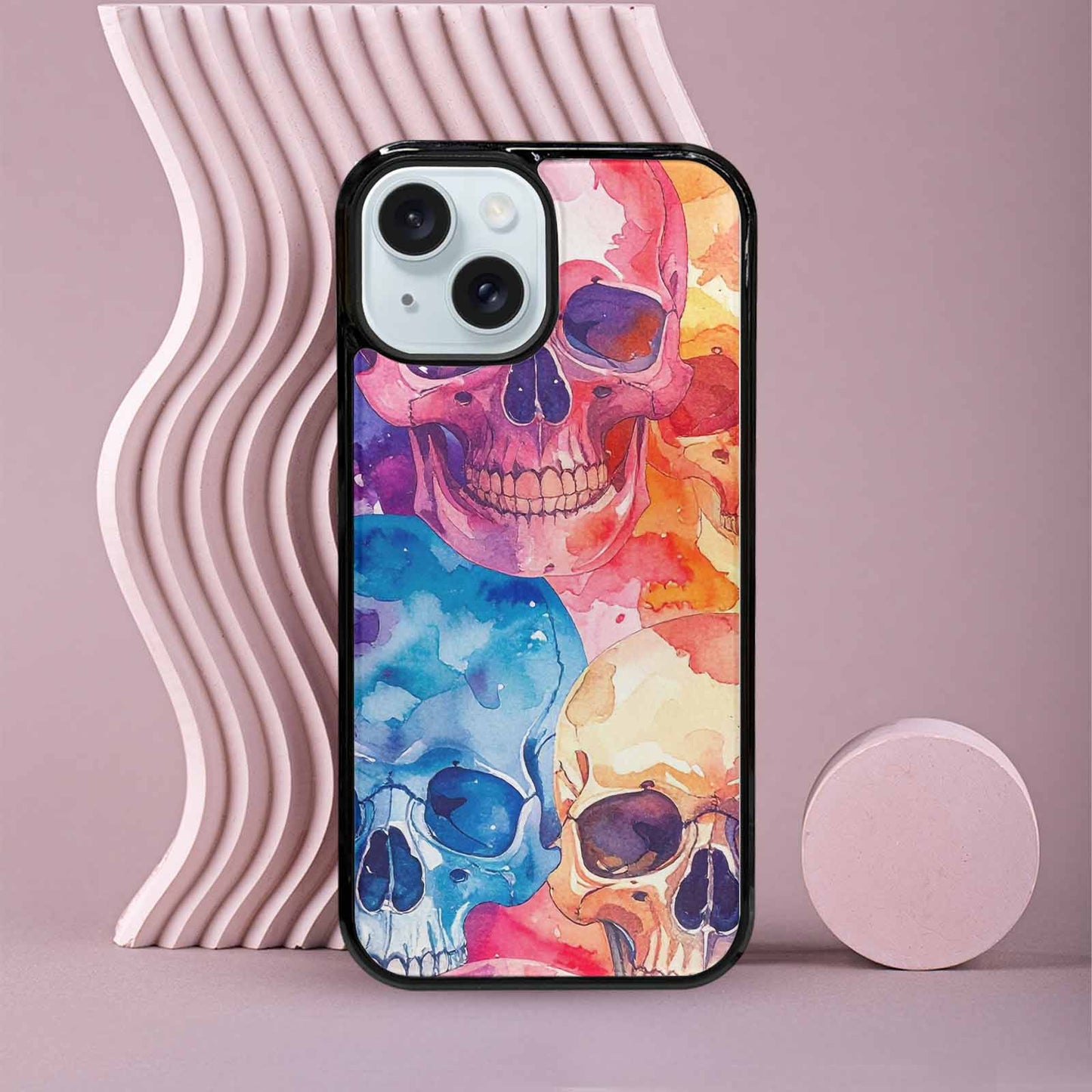 iPhone 15 Case — Kulls Watercolor Skulls Small Skull Pattern, Customized Protective Case