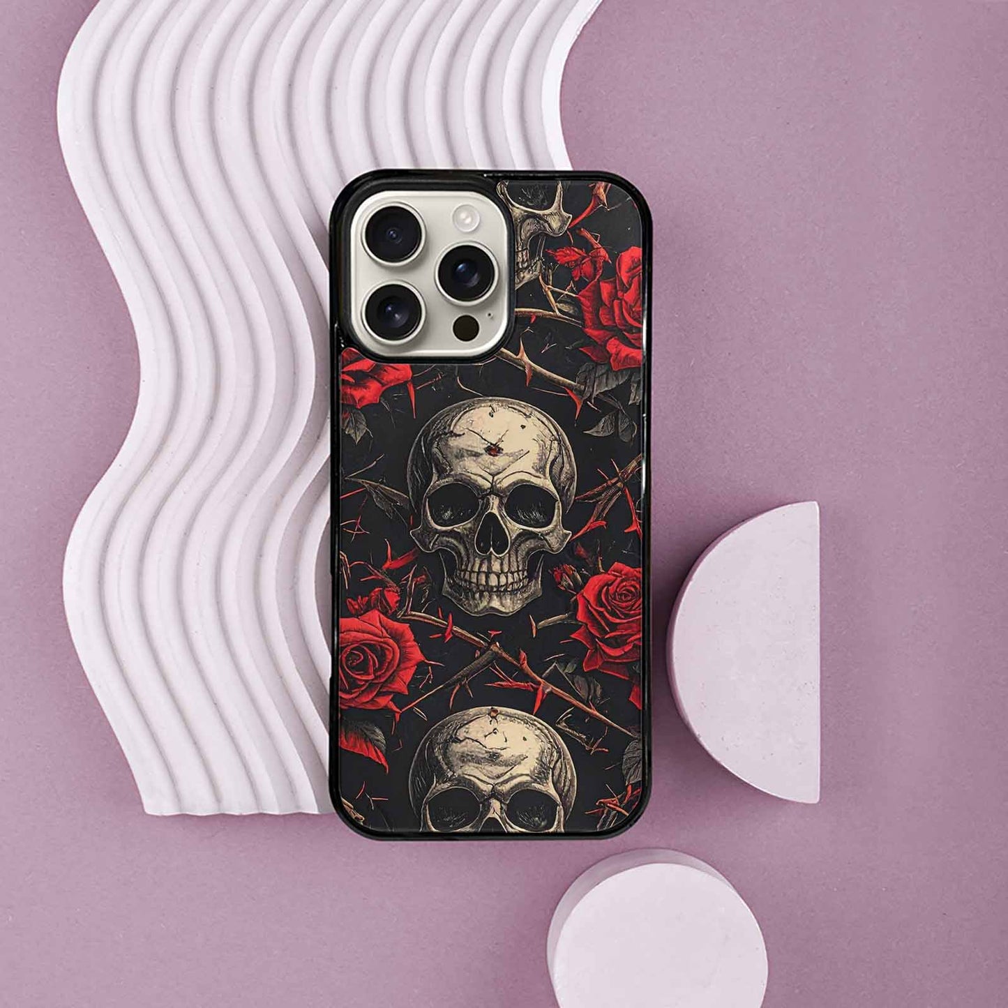 iPhone 16 Pro Max Case — Gothic Skulls Roses, Unique Phone Case Design