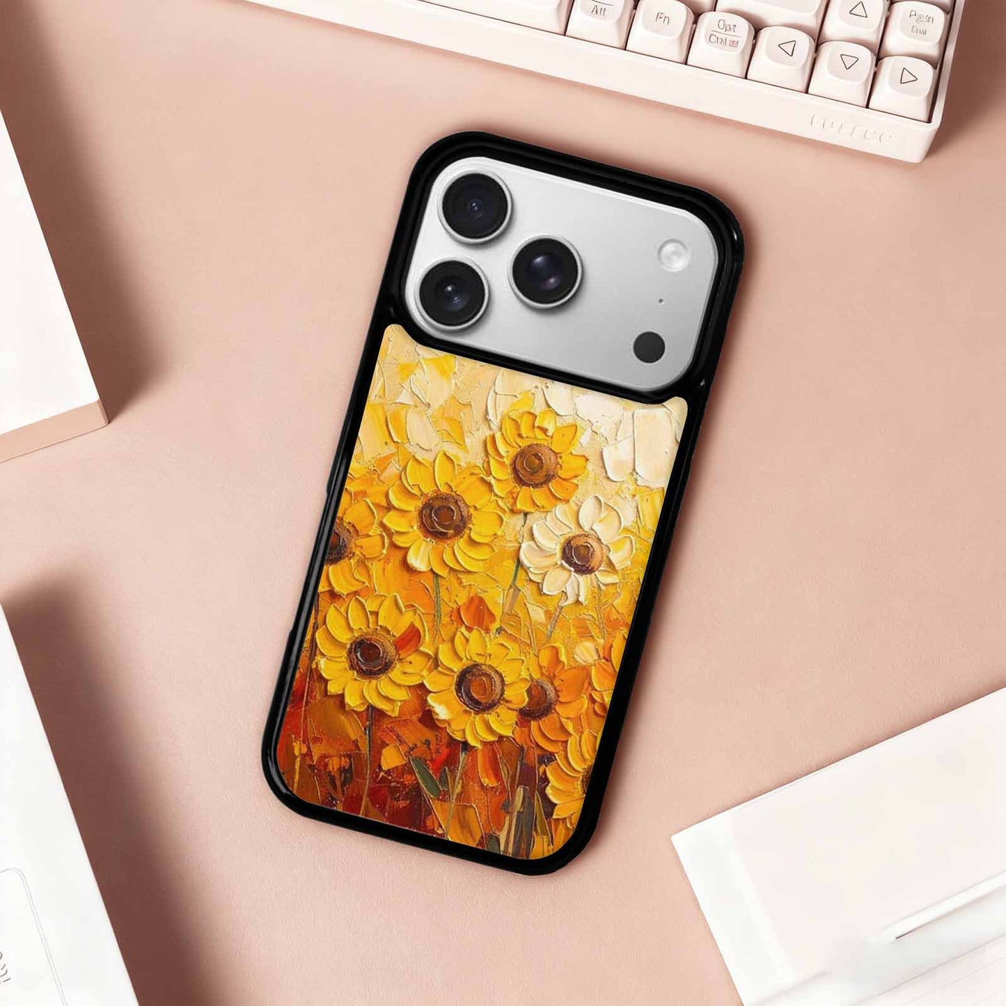 iPhone 17 Pro Case — Impressionist Sunflower Brushstroke Pattern Hundreds Floral, Custom Print Case Cover
