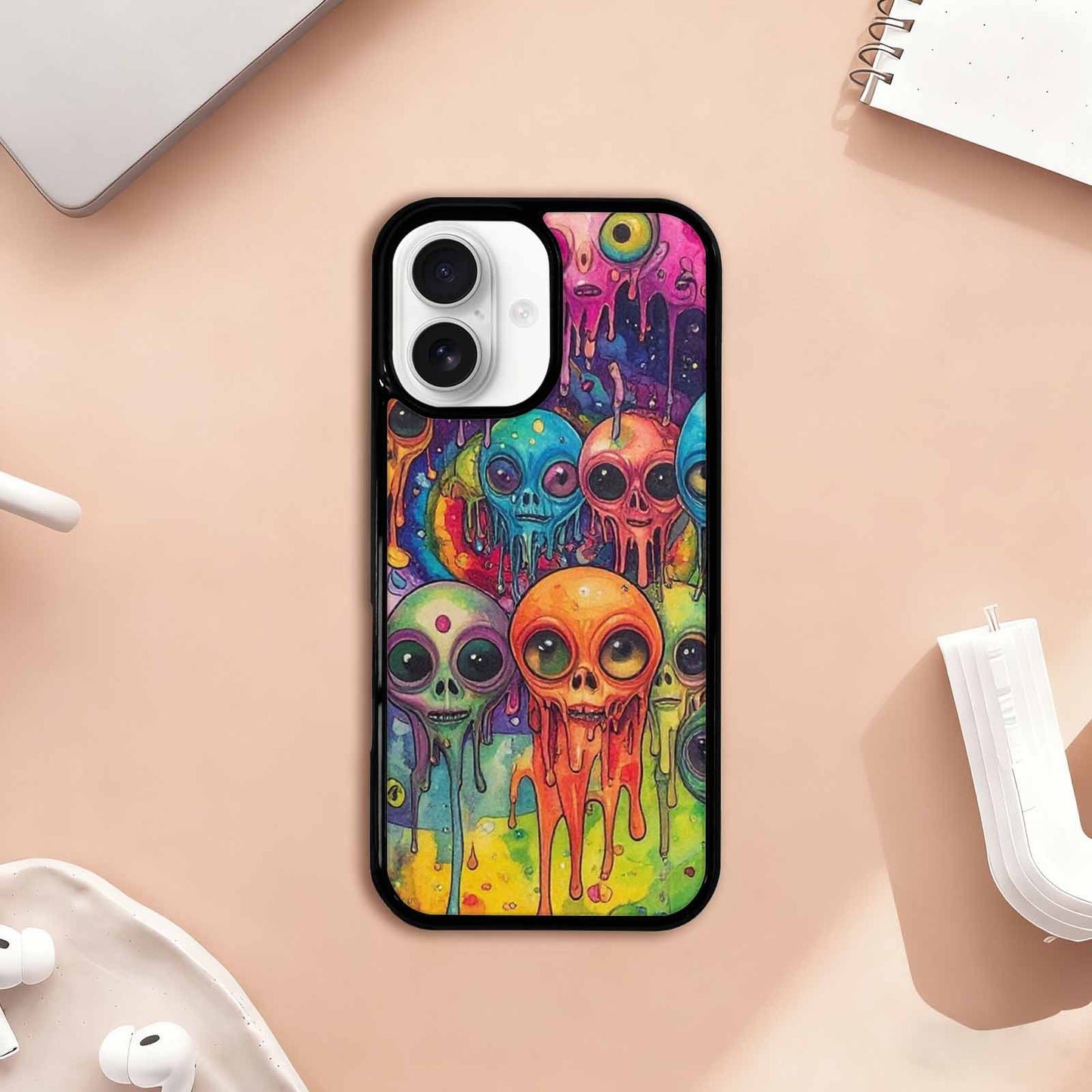 iPhone 17 Case — Melting Aliens Pattern Alien Scifi, Custom Phone Case