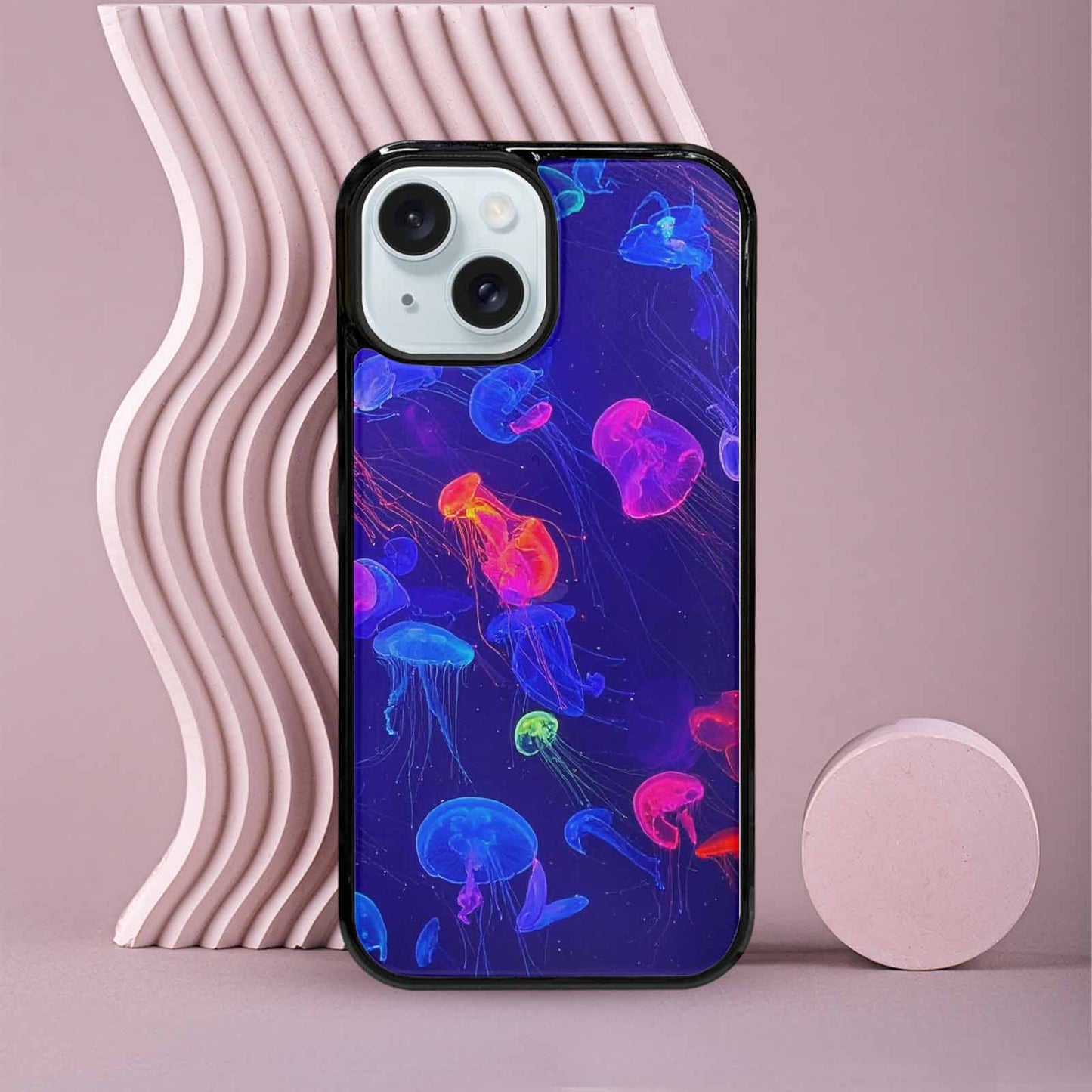 iPhone 15 Case — Jellyfish Glow Jellyfish Glow Pattern Hundreds, Custom Designed Case Cover