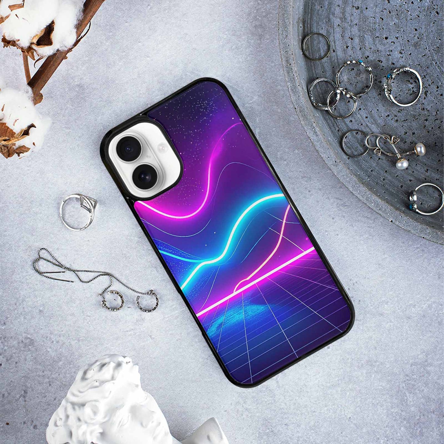 iPhone 16 Plus Case — 1980s Neon Cartoon Art Pattern, Custom Phone Case