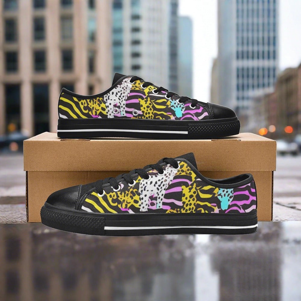 Women's Neon Animal hand-made high-top canvas shoes — unique wearable art by Freaky Shoes