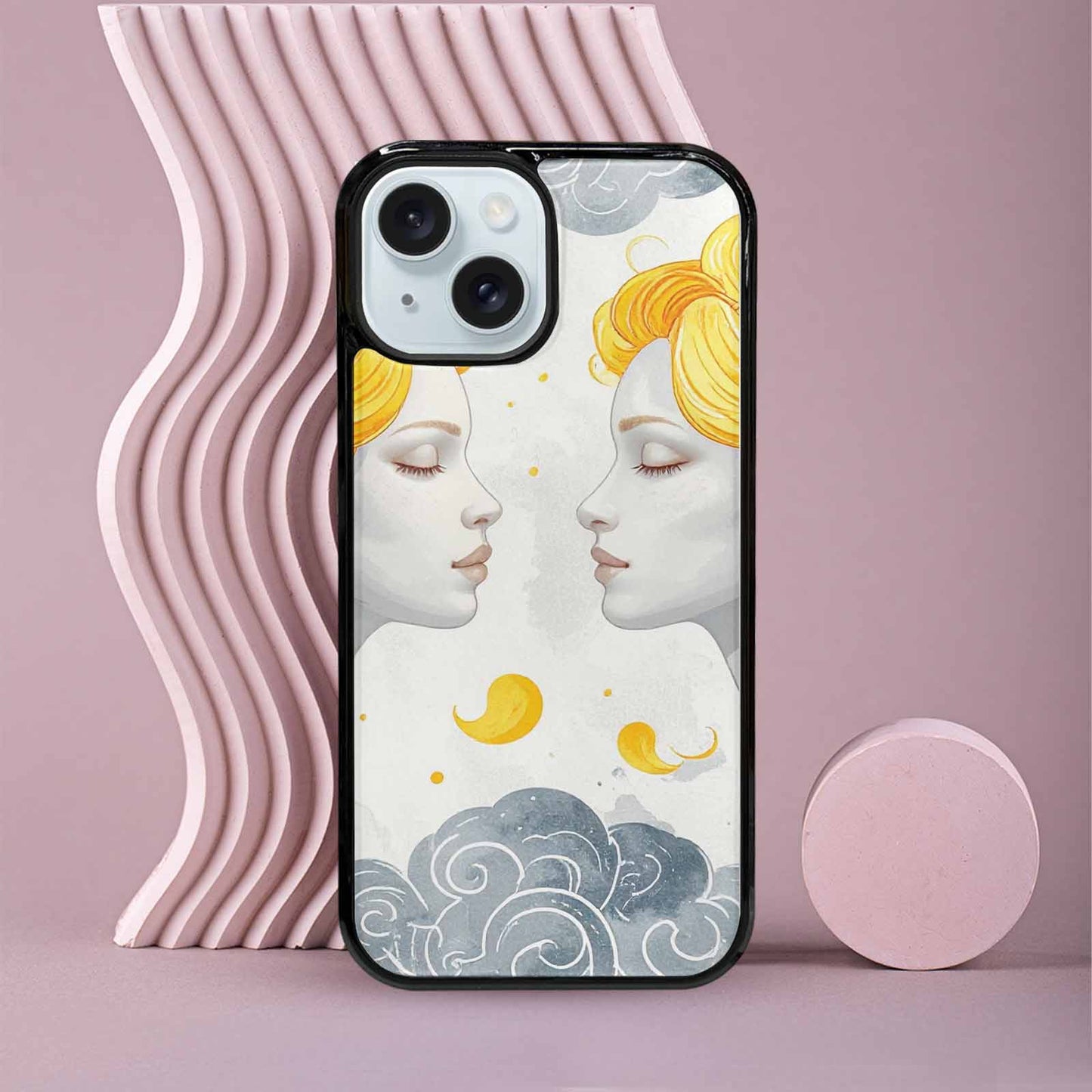 iPhone 15 Case — Gemini Twins Zodiac Pattern Seamless Repeat, Custom Made Phone Cover