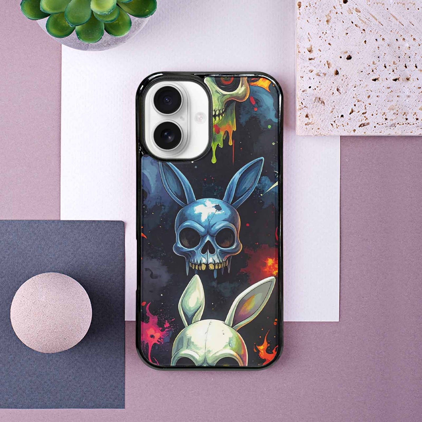 iPhone 16 Case — Radioactive Ghost Bunny Skull Small Radioactive, Customized Protective Case