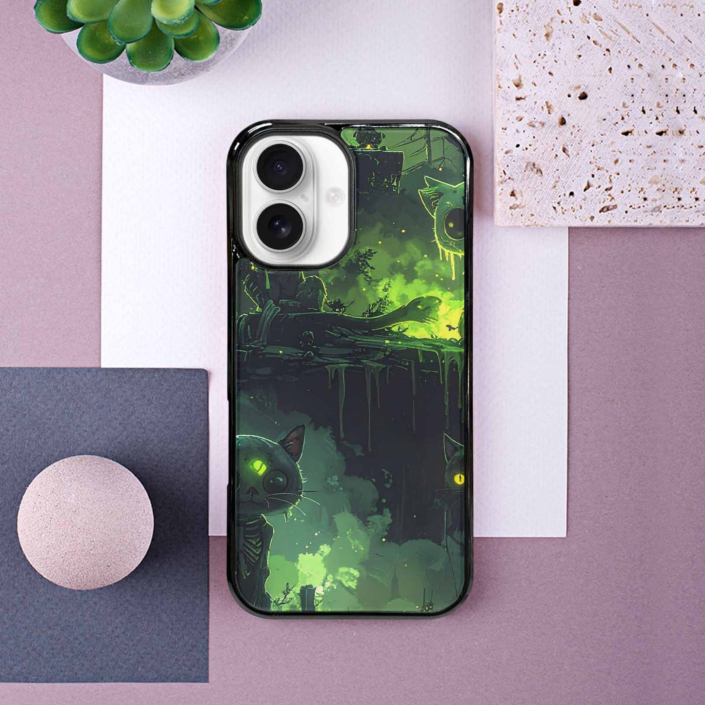 iPhone 16 Case — Toxic Melting Skeleton Cats Small Toxic, Personalized Phone Case
