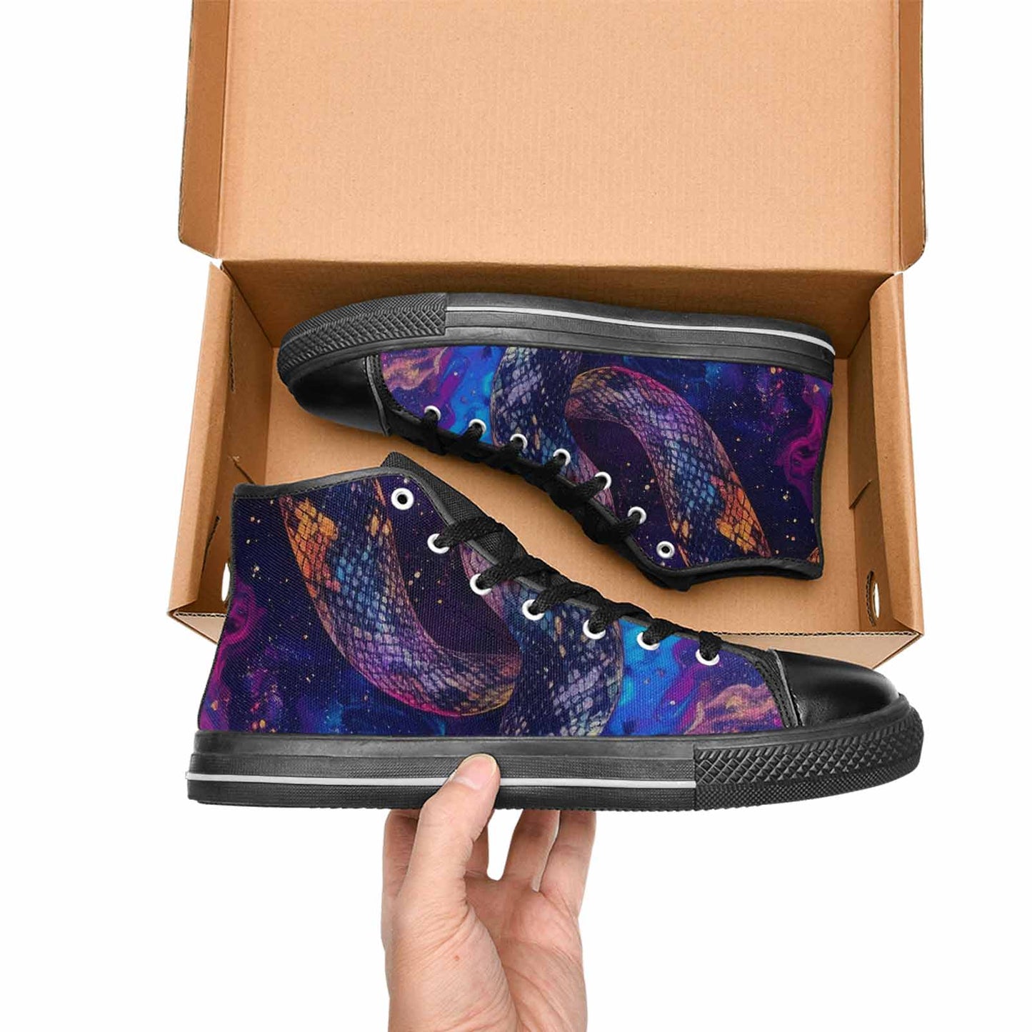 WOMEN'S Galaxy Snake Print High Top Canvas Surreal Custom Sneakers