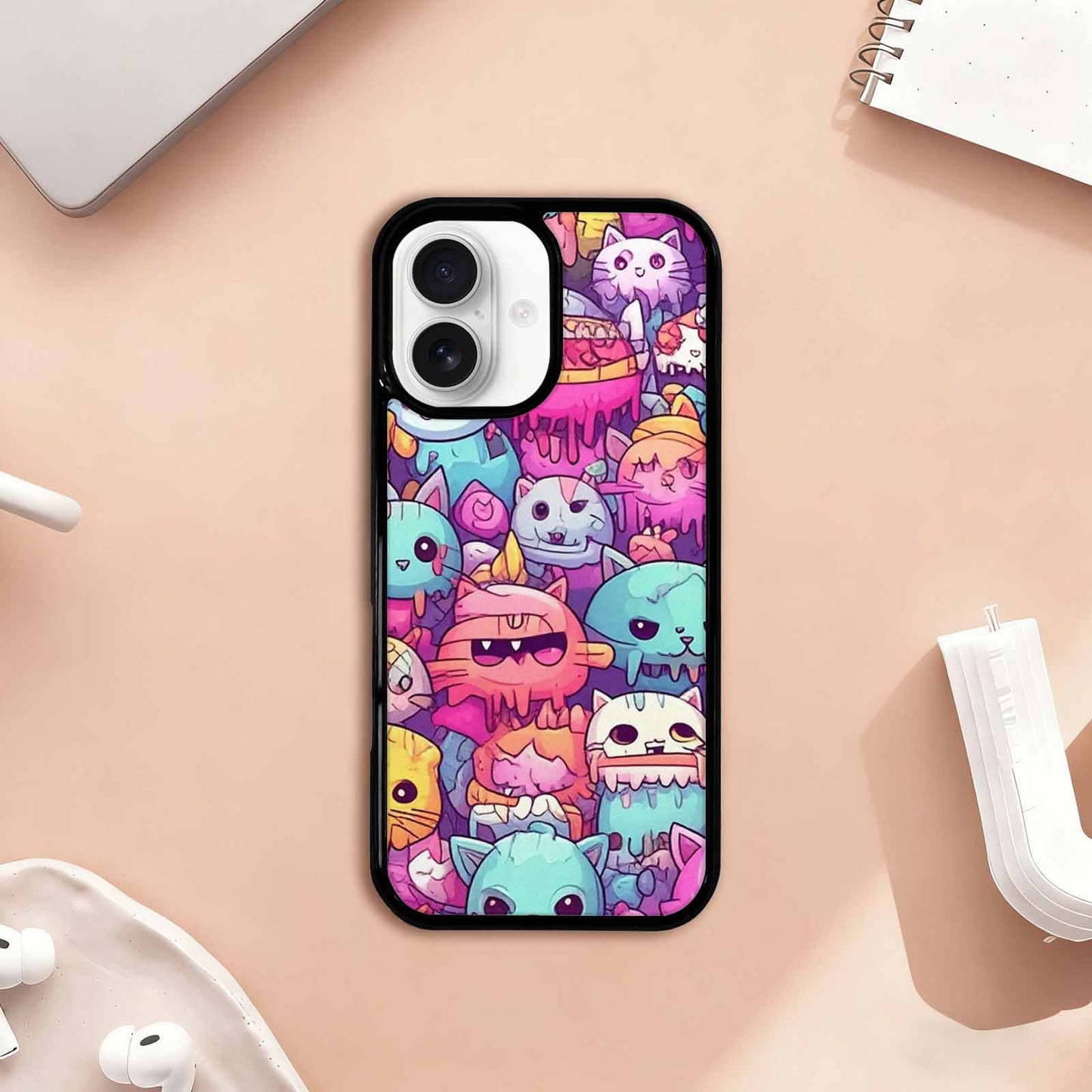 iPhone 17 Case — Pastel Gore Cat Character Original Art, Custom Made Phone Cover