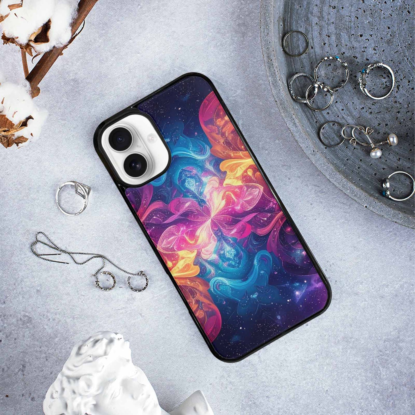 iPhone 16 Plus Case — Rose Galaxy Art Seamless Pattern Vibrant, Custom Designed Case Cover