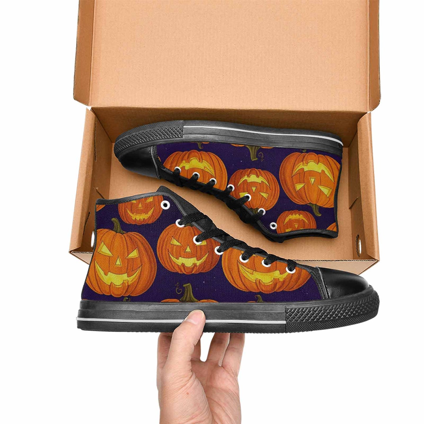 MEN'S Halloween Jackolantern Purple Sky High Top Canvas Neon Fantasy Sneakers