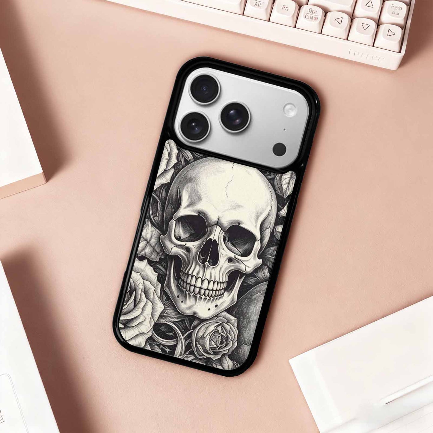 iPhone 17 Pro Case — Skulls Roses Pen Ink Gothic Skulls, Personalized Phone Case