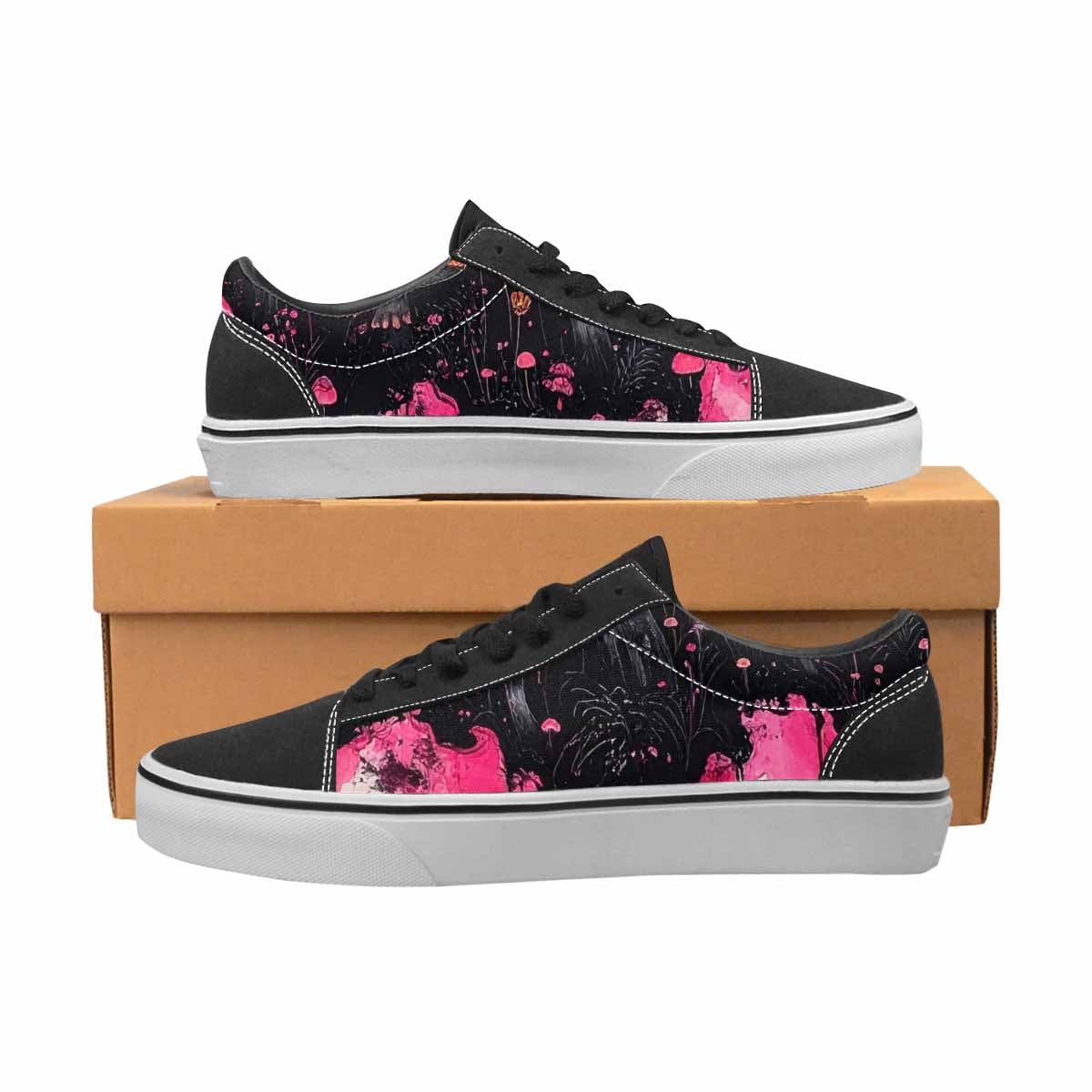 WOMEN'S Rainbow Drip Mushrooms Lace-Up Canvas Melting Art Custom Sneakers