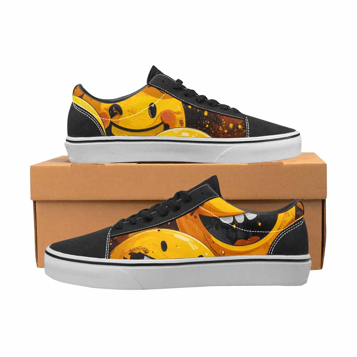 WOMEN'S Melting Moon Smiley — Lace-Up Canvas Dreamlike Custom Shoes