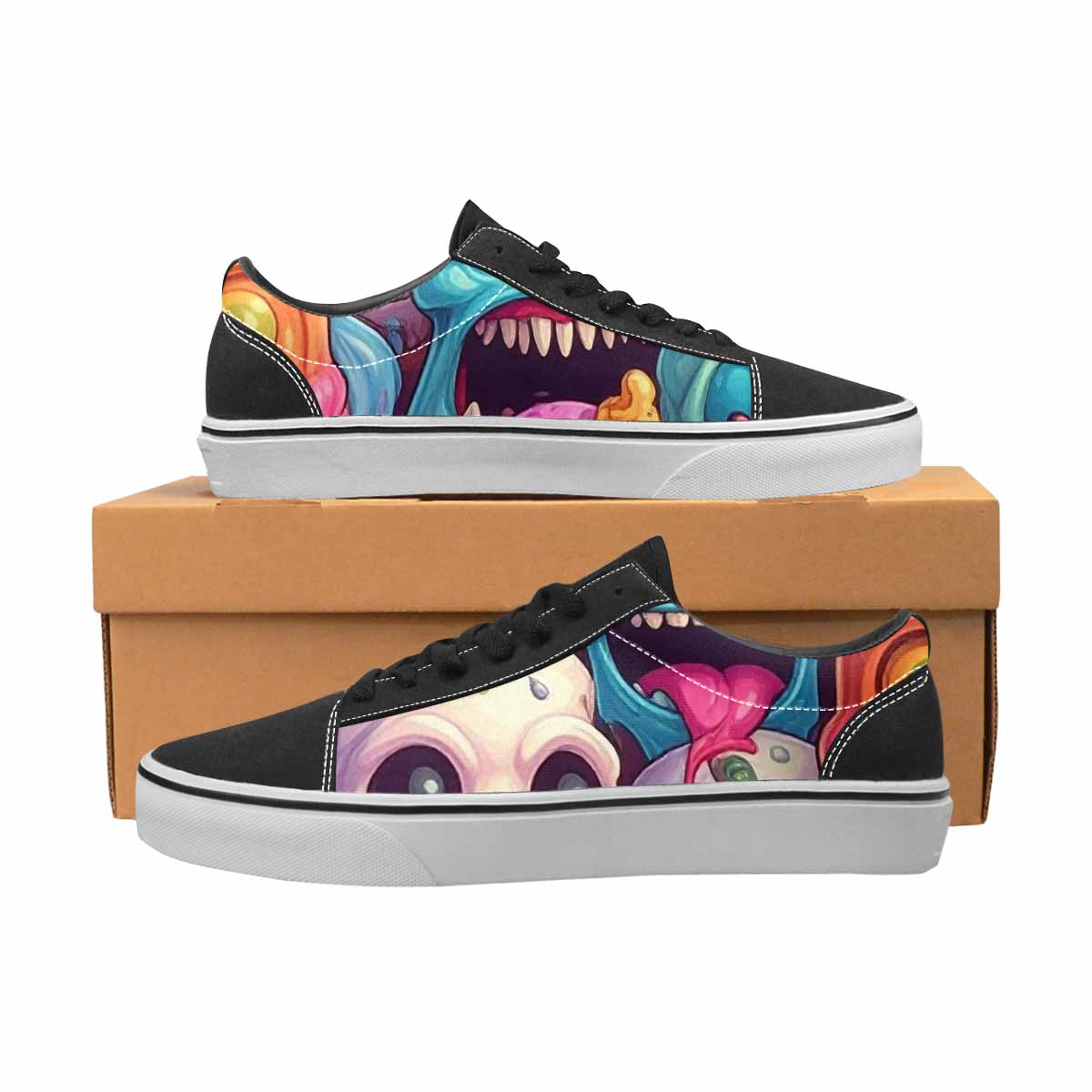 WOMEN'S Ice Cream Monsters Lace-Up Canvas Wallpaper Art Sneakers