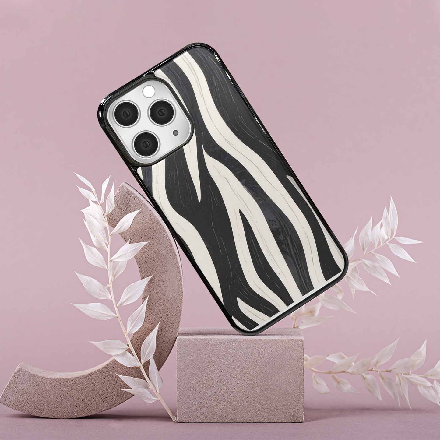 iPhone 15 Pro Max Case — Modern Zebra Stripe Print Crisp Black, Custom Designed Case Cover