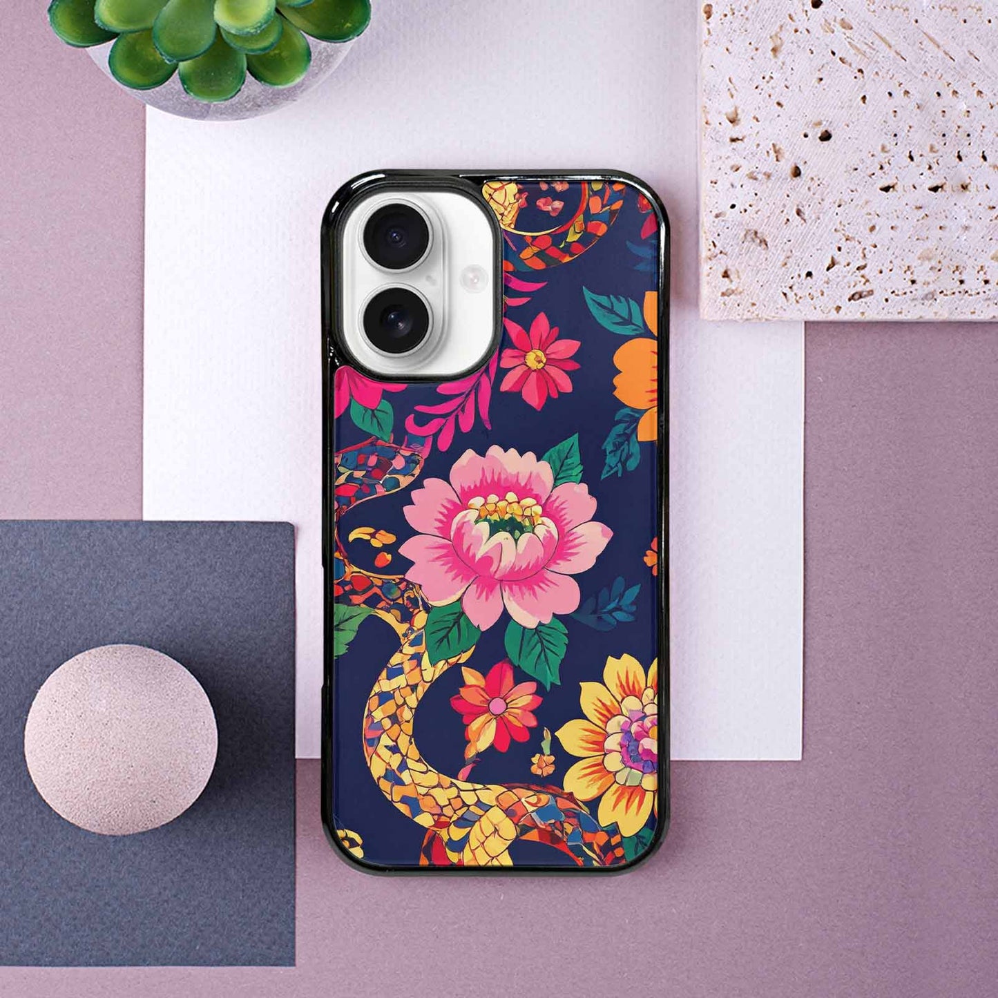 iPhone 16 Case — Floral Snake Print Custom, Personalized Phone Case