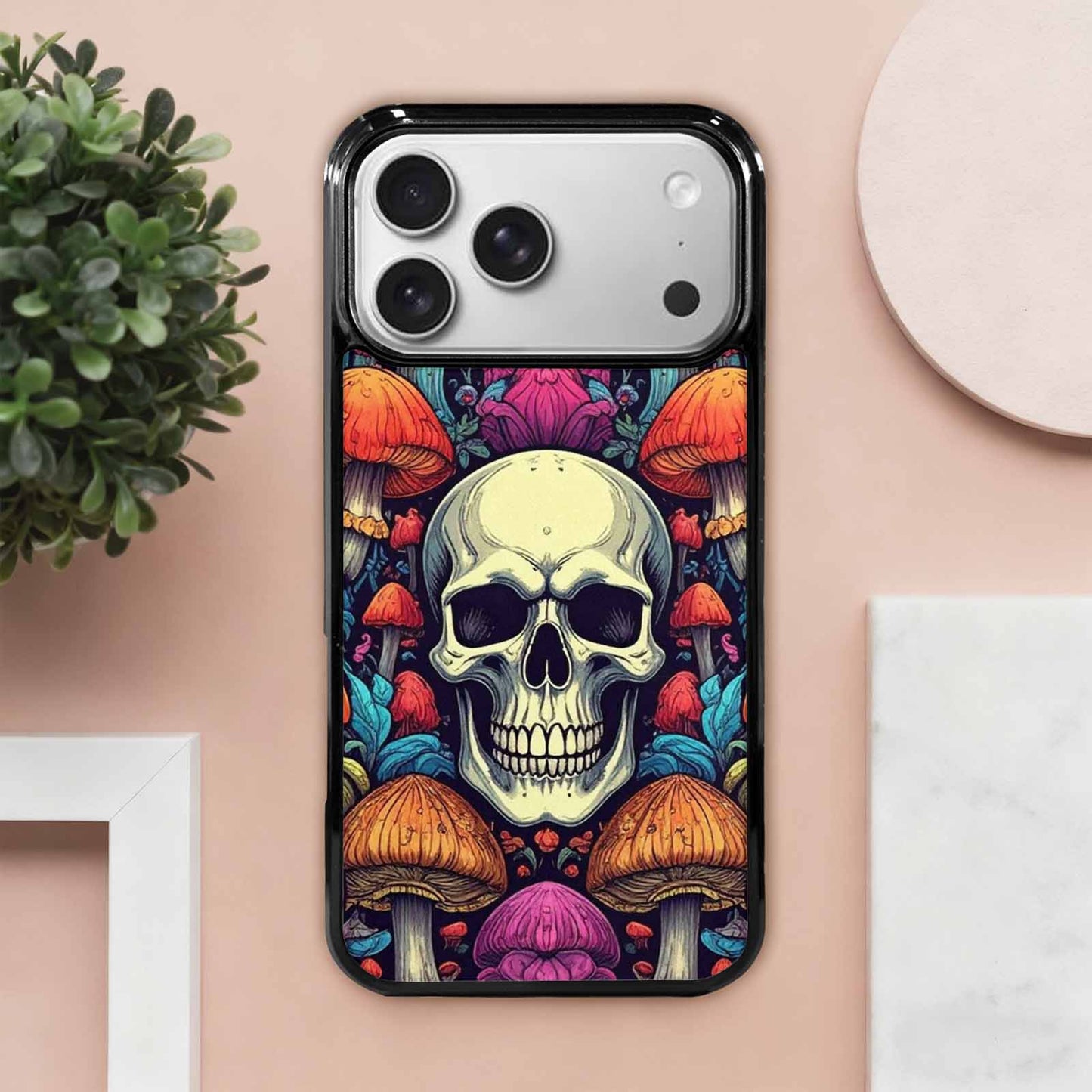 iPhone 17 Pro Max Case — Mushroom Skull Art Seamless Gothic Skulls, Customized Protective Case