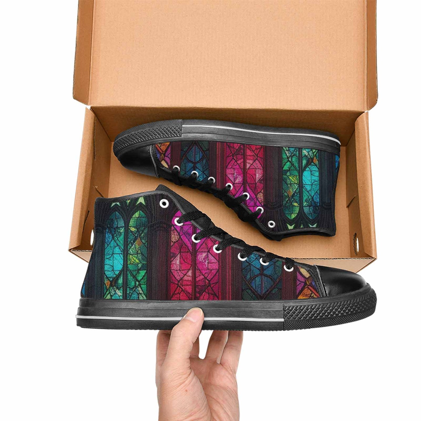 WOMEN'S Stained Glass Cathedral High Top Canvas Cottagecore Custom Shoes