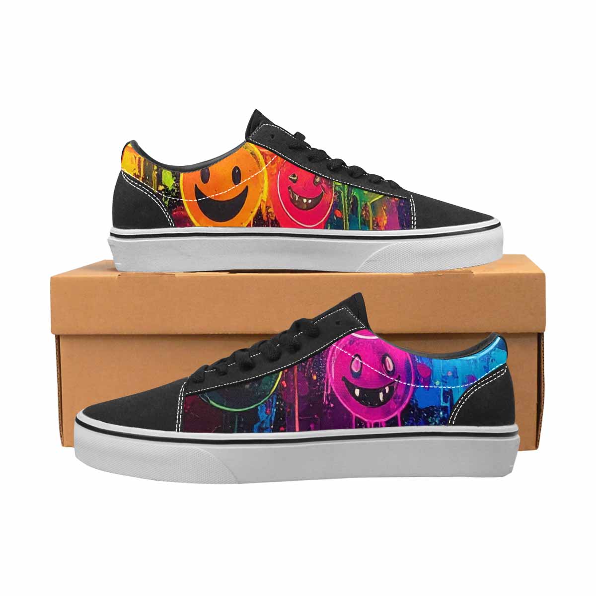 WOMEN'S Smiley Faces Glow Lace-Up Canvas Dark Academia Custom Sneakers