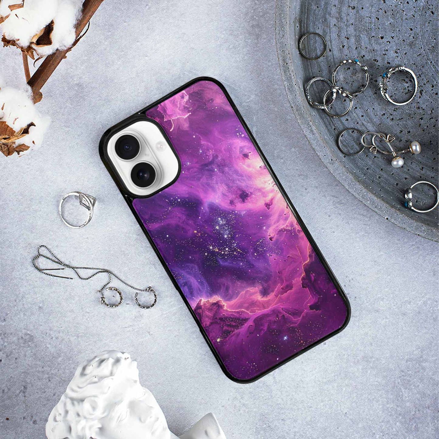 iPhone 16 Plus Case — Purple Color Tones Nebula Texture With, Original Design Phone Case
