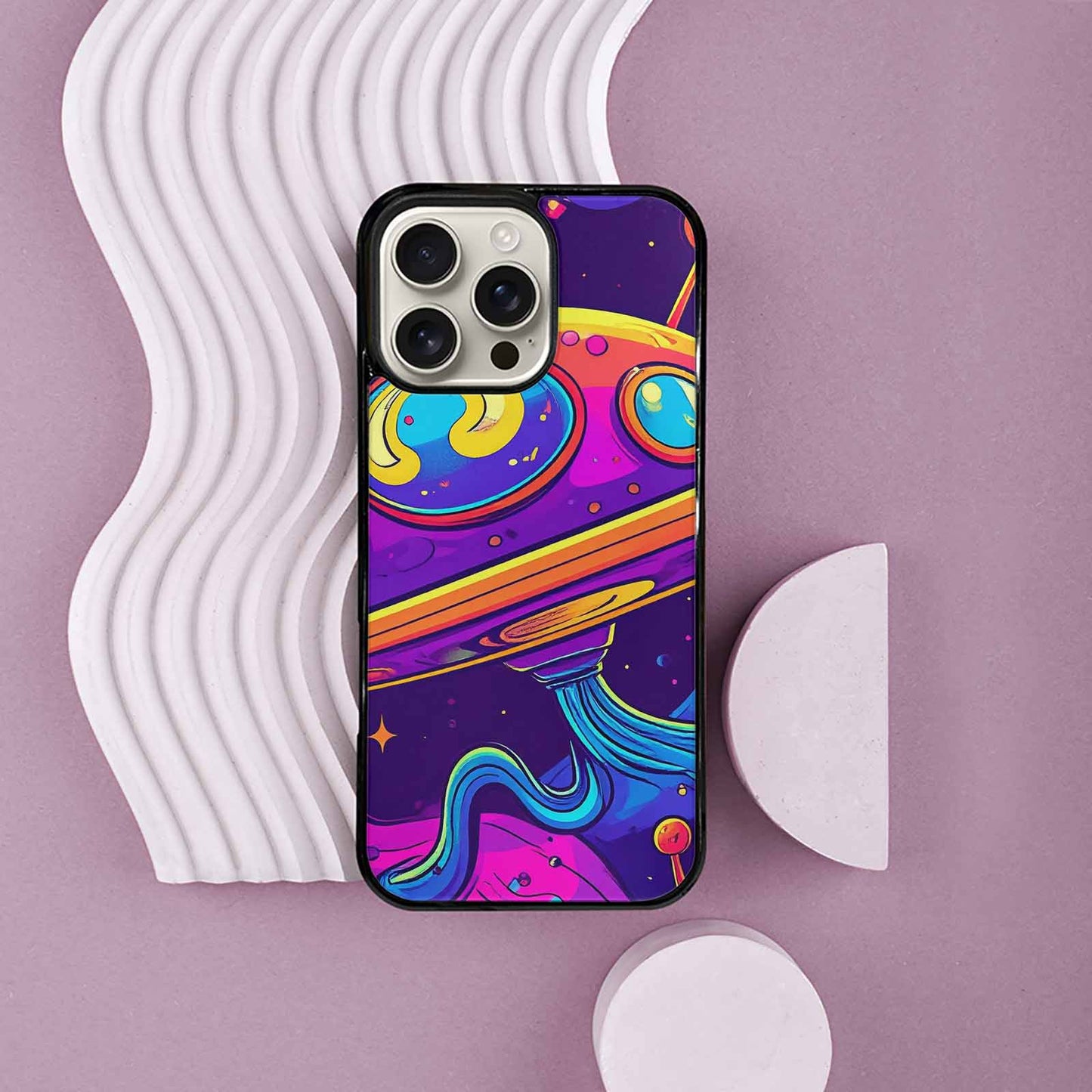 iPhone 16 Pro Max Case — Alien Ufo Cartoon Art Pattern Groovy, Custom Phone Case