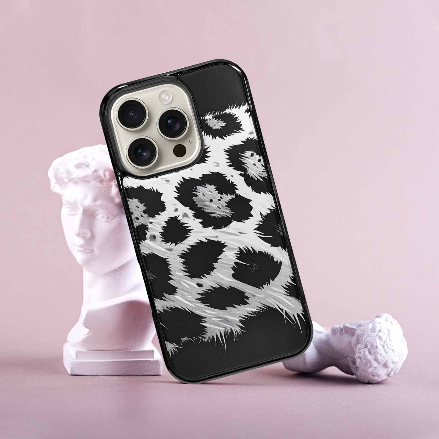 iPhone 16 Pro Case — Leopard Print Black And White Style, Personalized Phone Case