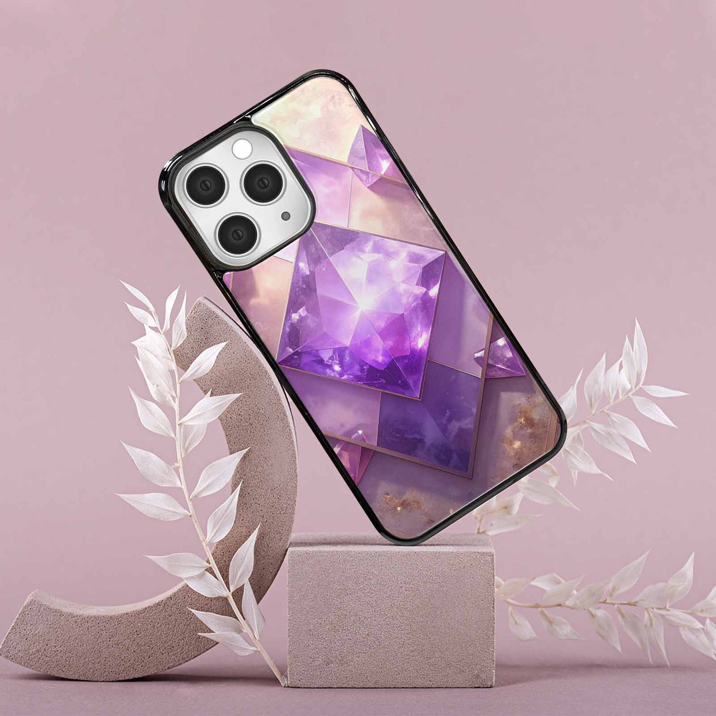 iPhone 15 Pro Max Case — Amethyst Crystal Art Pattern Personalized Phone, Custom Made Phone Cover