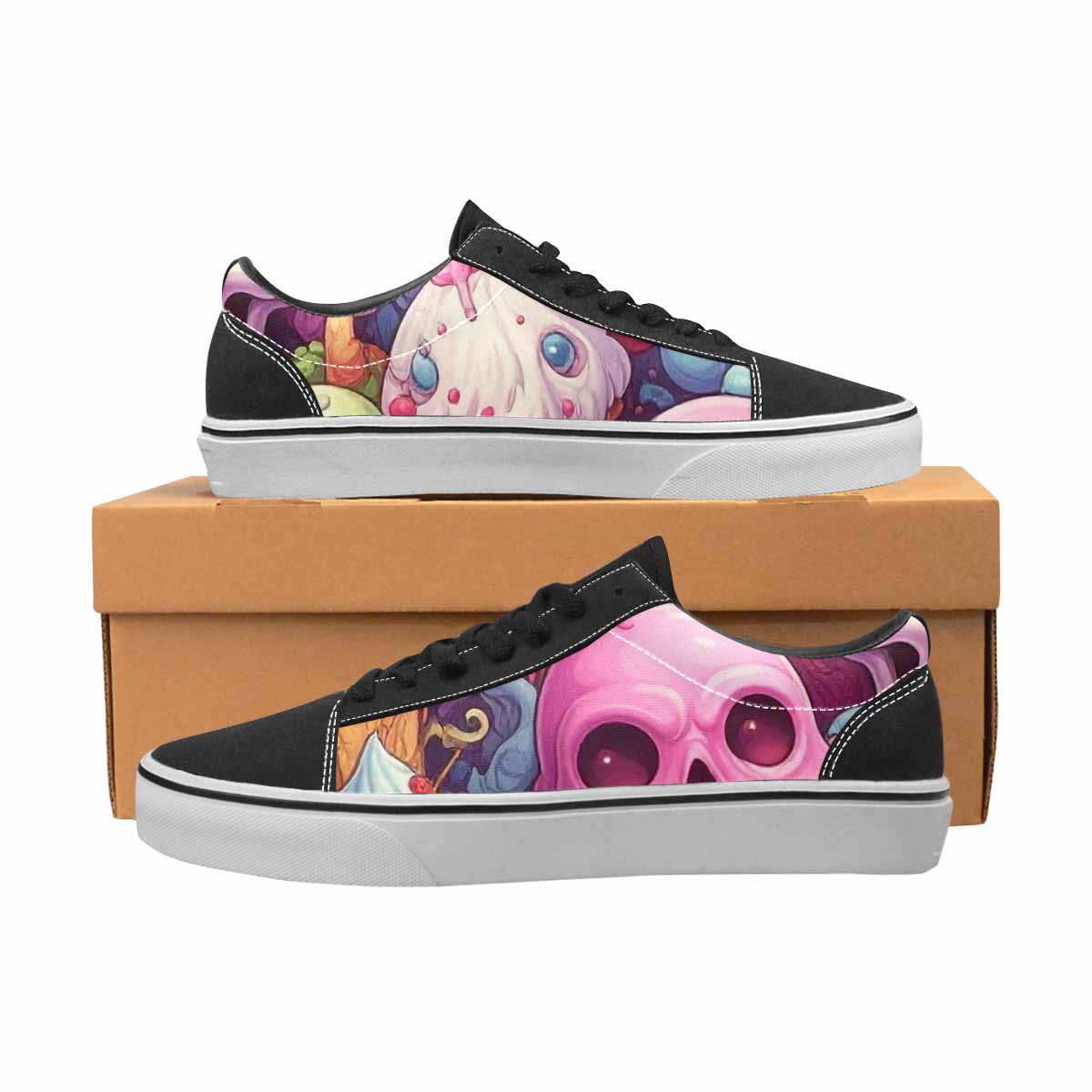 WOMEN'S Ice Cream Monsters Lace-Up Canvas Cottagecore Custom Sneakers