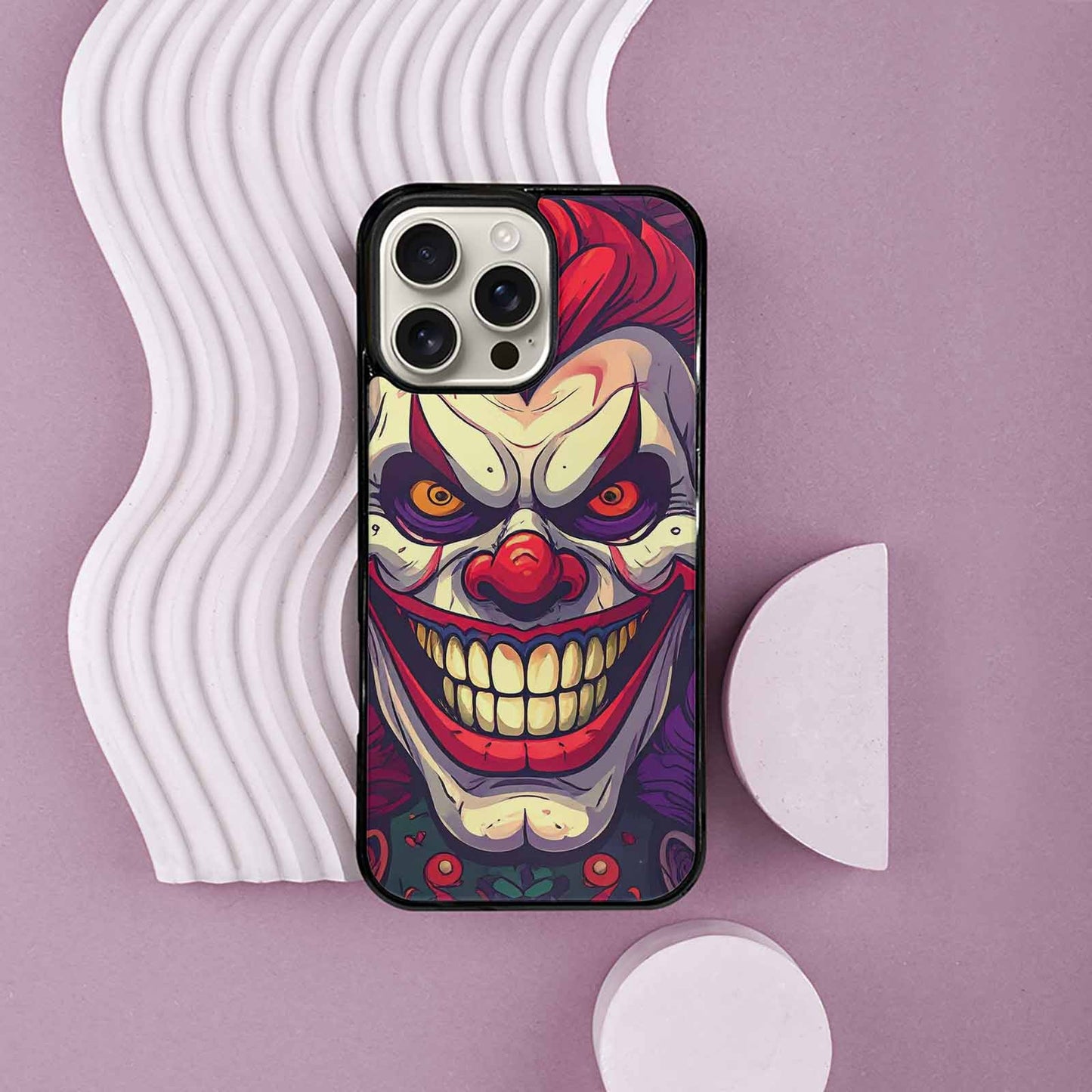 iPhone 16 Pro Max Case — Evil Circus Heads Faces Overlapping Patterns, Custom Phone Case