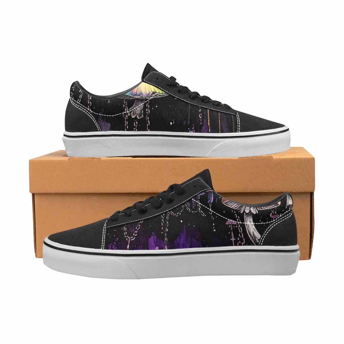 WOMEN'S Rainbow Drip Mushrooms Lace-Up Canvas Aesthetic Custom Shoes