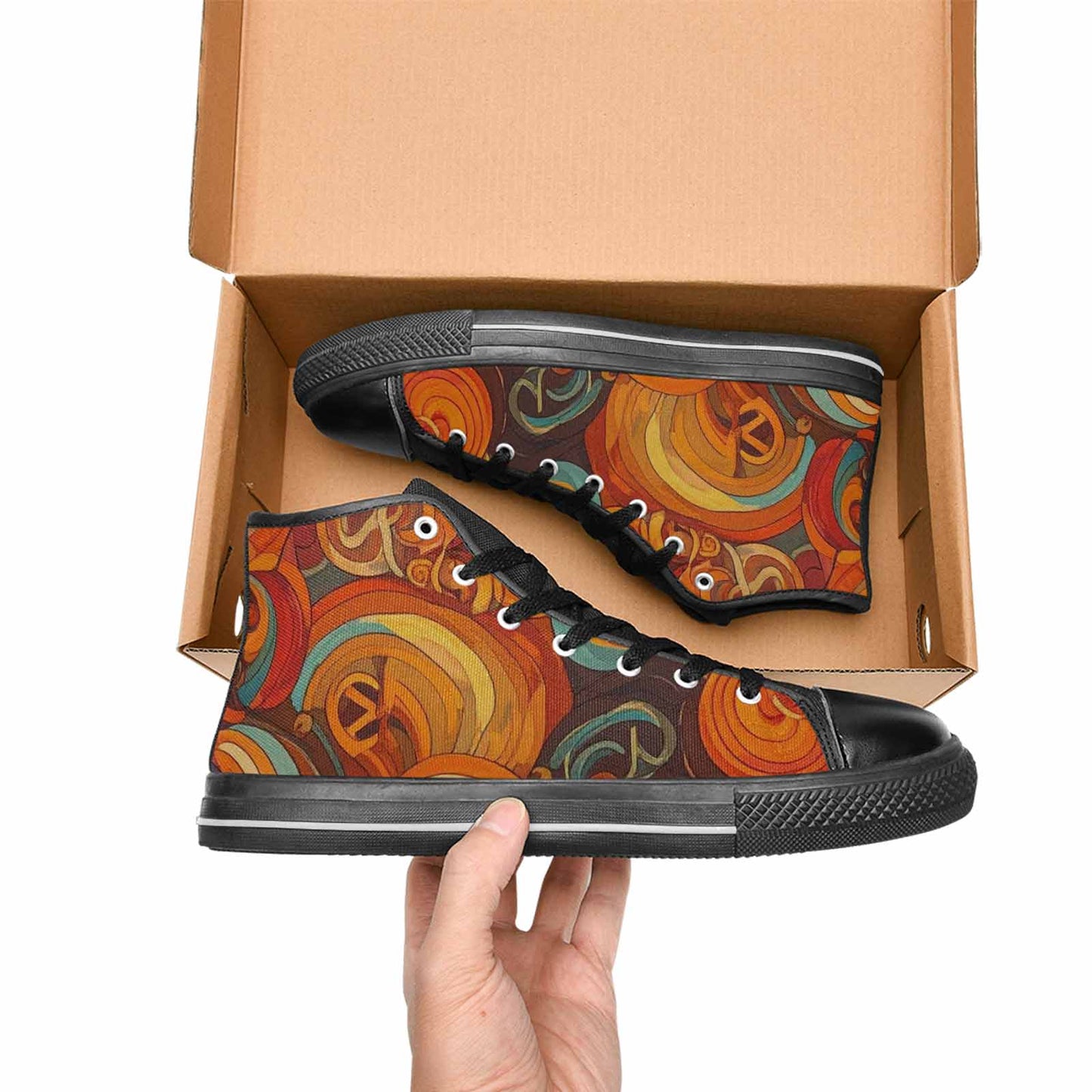 MEN'S Groovy 70S Peace High Top Canvas Neon Fantasy Shoes