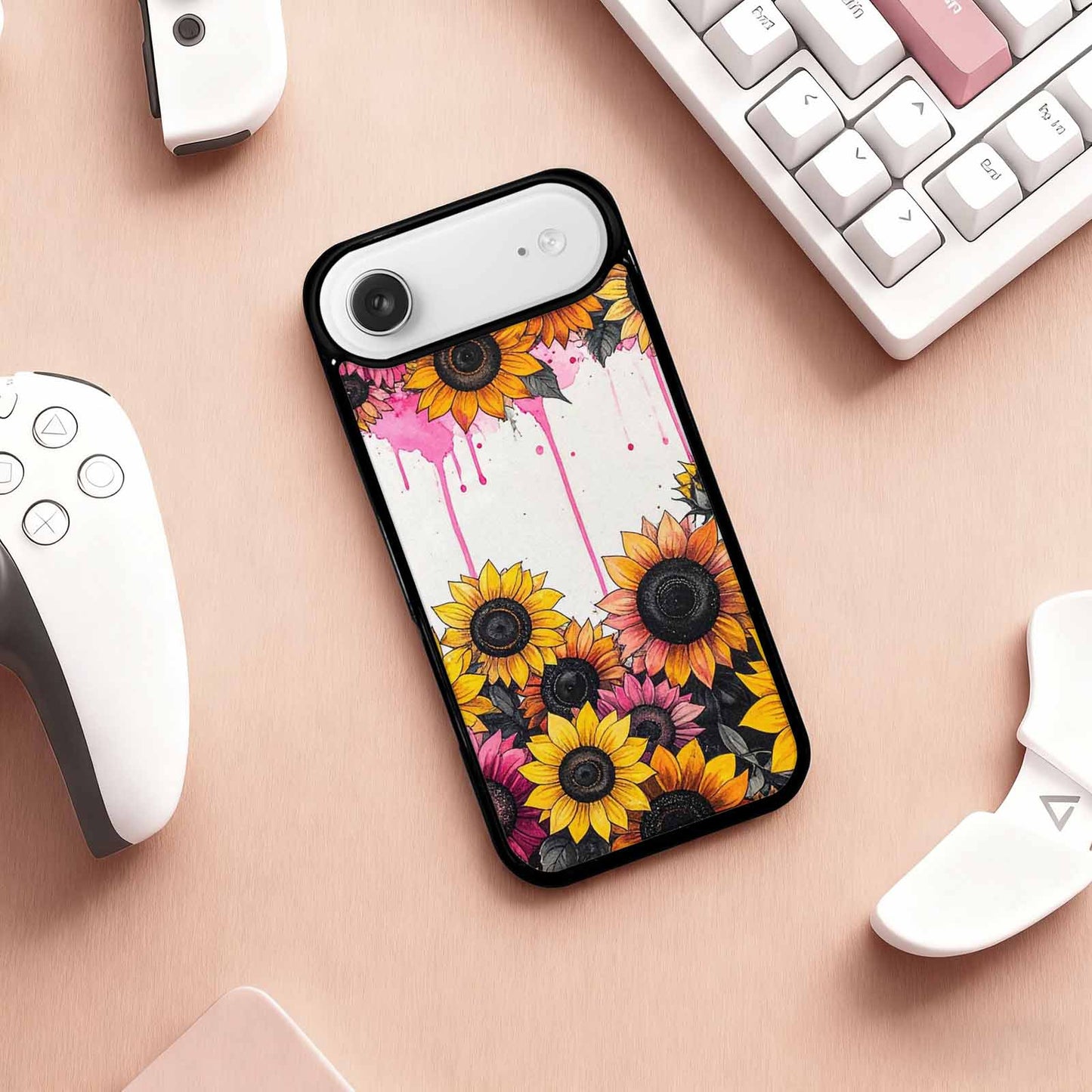 iPhone 17 Air Case — Sunflower Burst Black Pink Ink Floral, Custom Phone Case