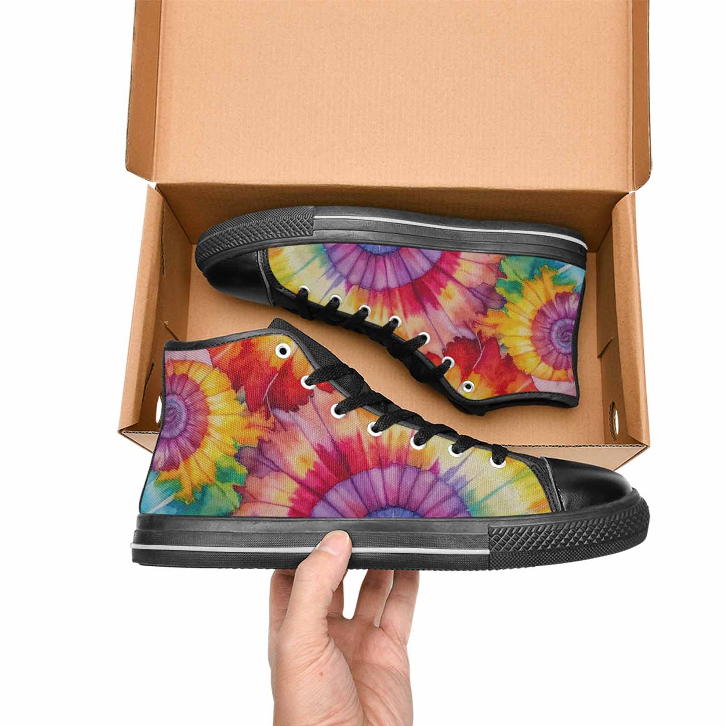 MEN'S Tie Dye Swirl High Top Canvas Dark Academia Custom Shoes