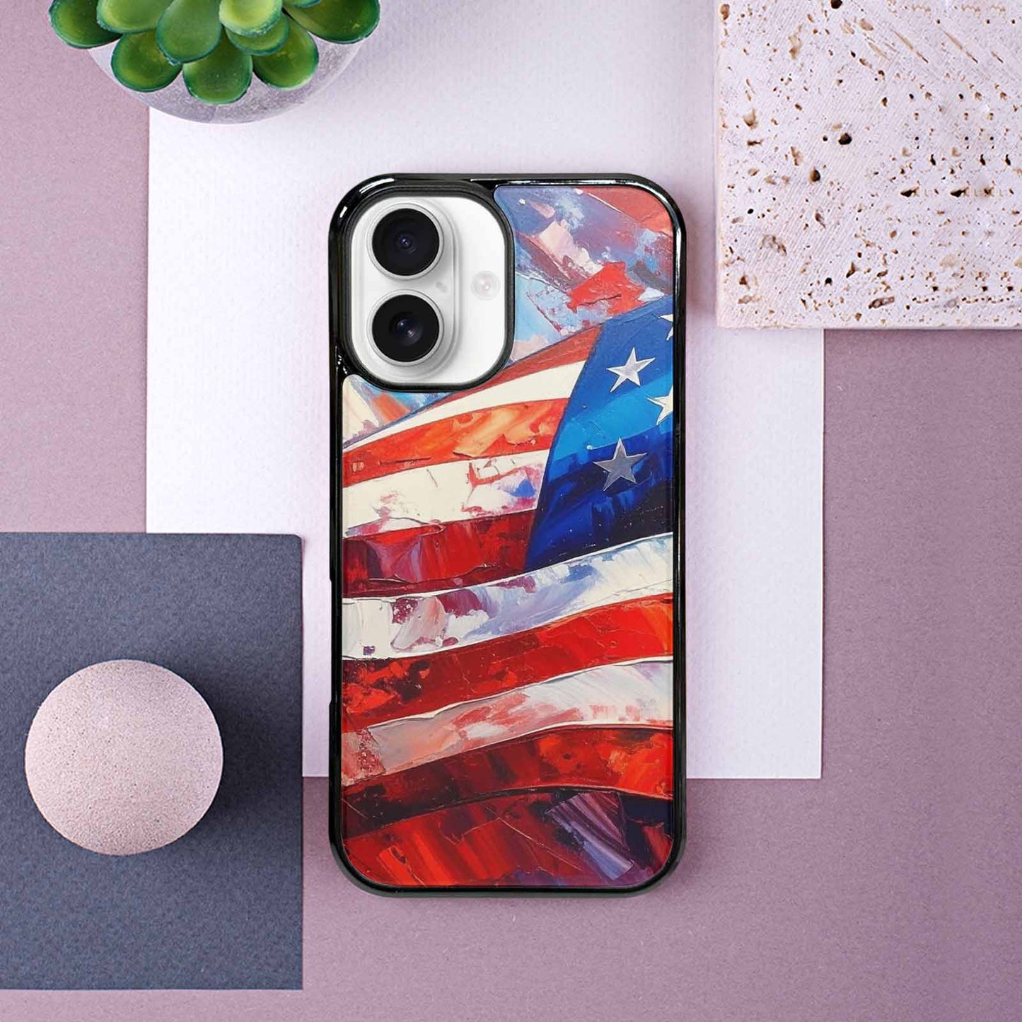 iPhone 16 Case — Usa Flag Stars And Stripes Art, Custom Printed Phone Case