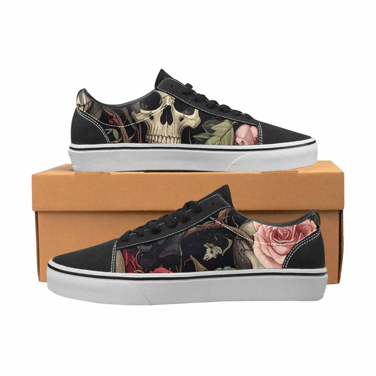 WOMEN'S Skulls - Roses Canvas Lace-Up Neon Fantasy Custom Sneakers