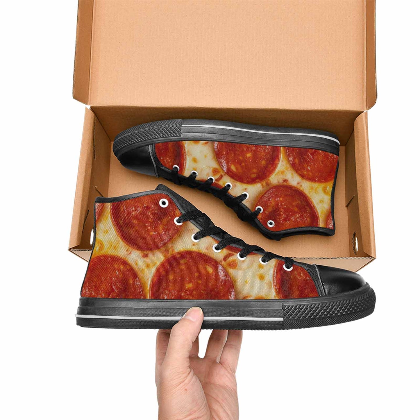 MEN'S Pepperoni Pizza Print High Top Canvas Vibrant Chaos Shoes