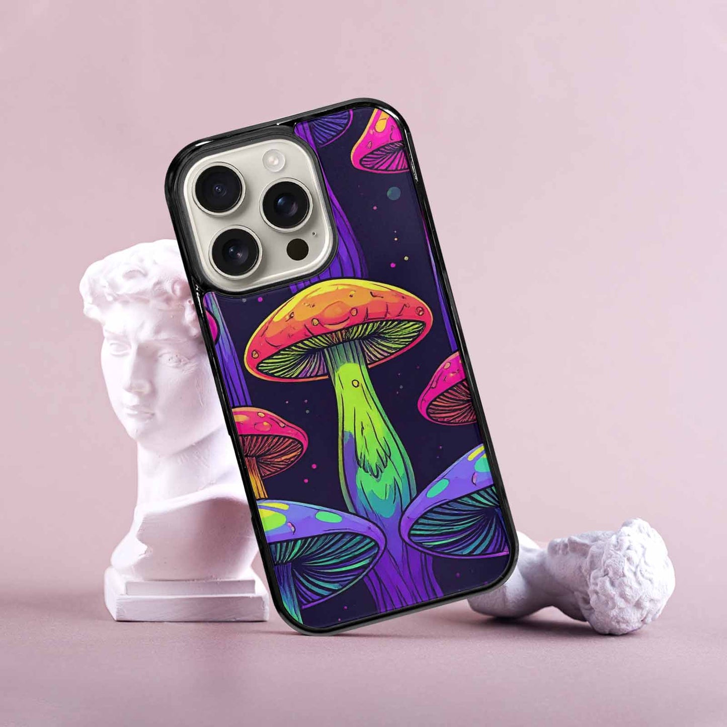 iPhone 16 Pro Case — Psychedelic Mushroom Cartoon Pattern, Custom Art Phone Cover