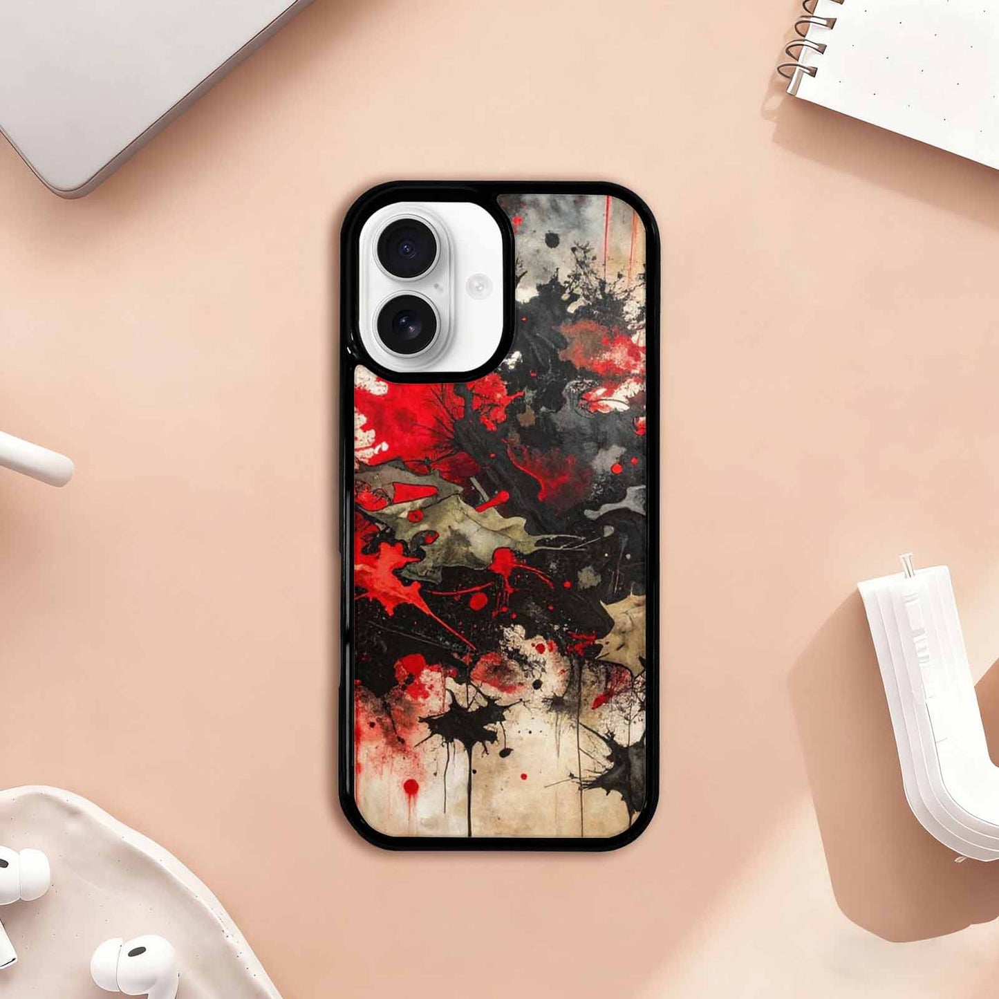 iPhone 17 Case — Black & Red Ink Camo, Custom Print Case Cover