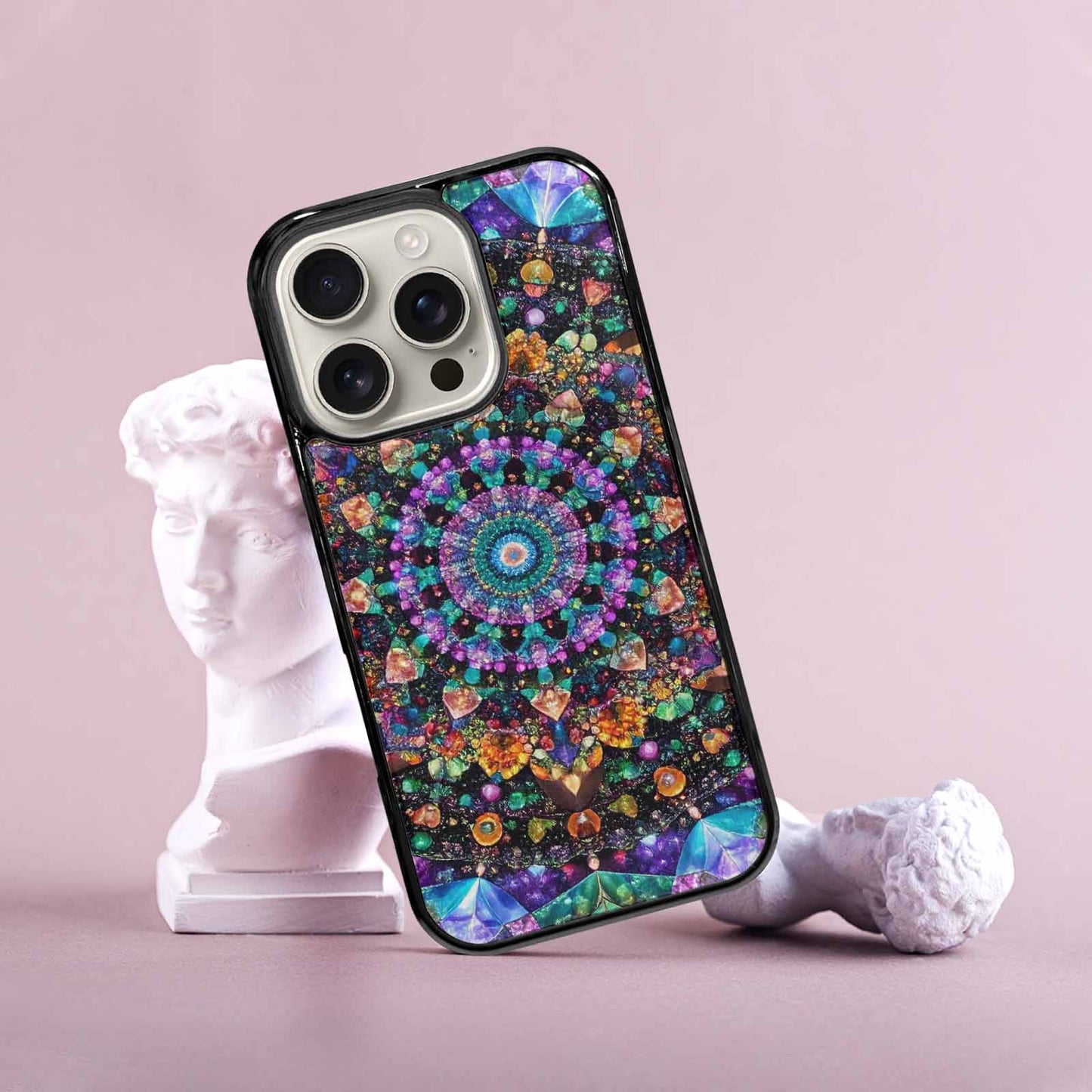 iPhone 16 Pro Case — Crystal Mandala Art Seamless Pattern Vibrant, Custom Printed Phone Case