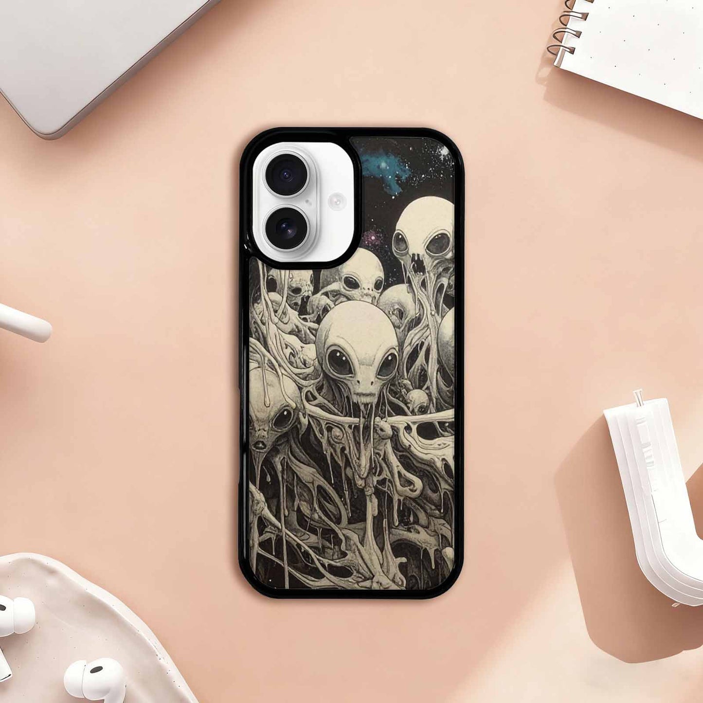 iPhone 17 Case — Melting Aliens Pattern Alien Scifi, Custom Print Case Cover