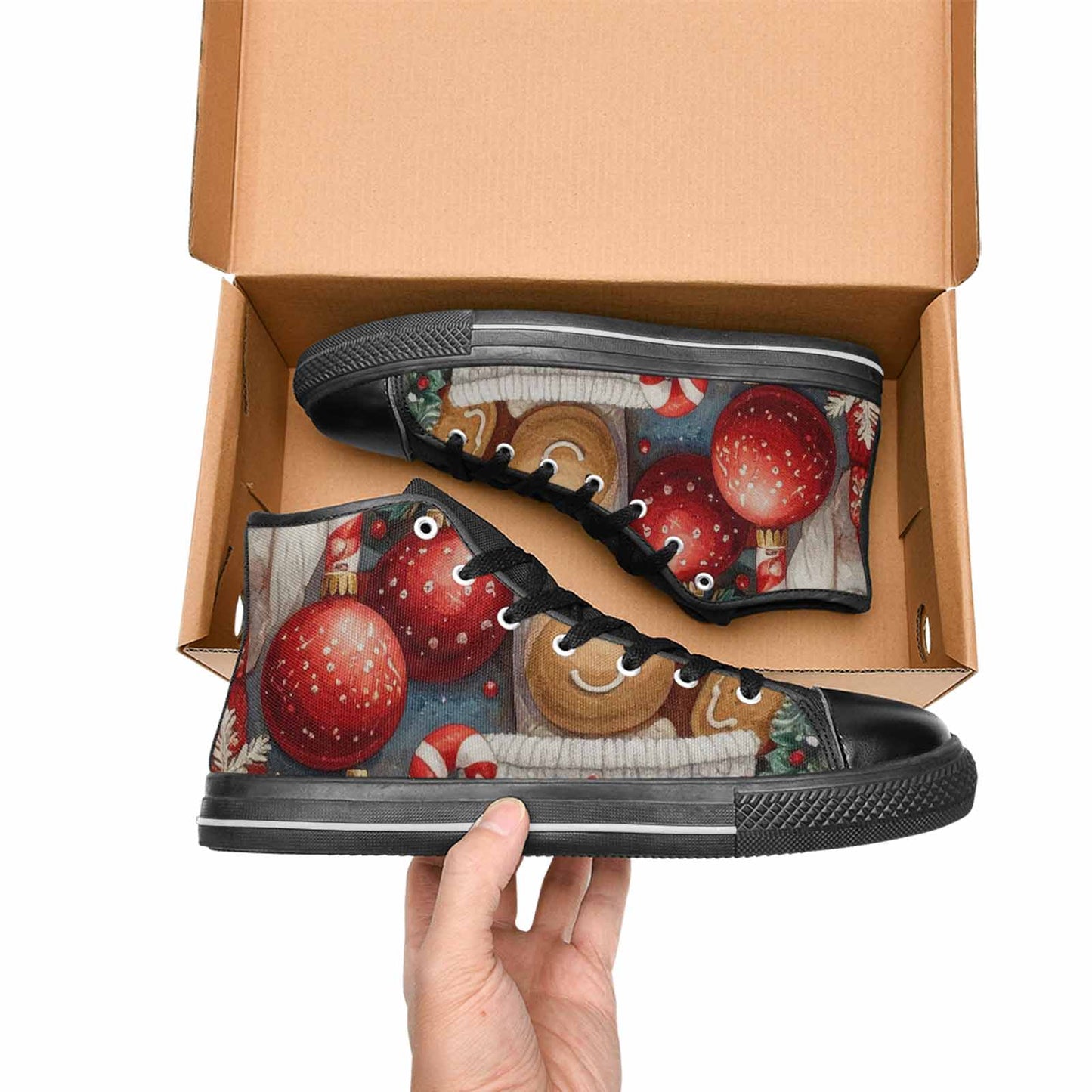 WOMEN'S Christmas Holly Snowflake High Top Canvas Wallpaper Art Sneakers