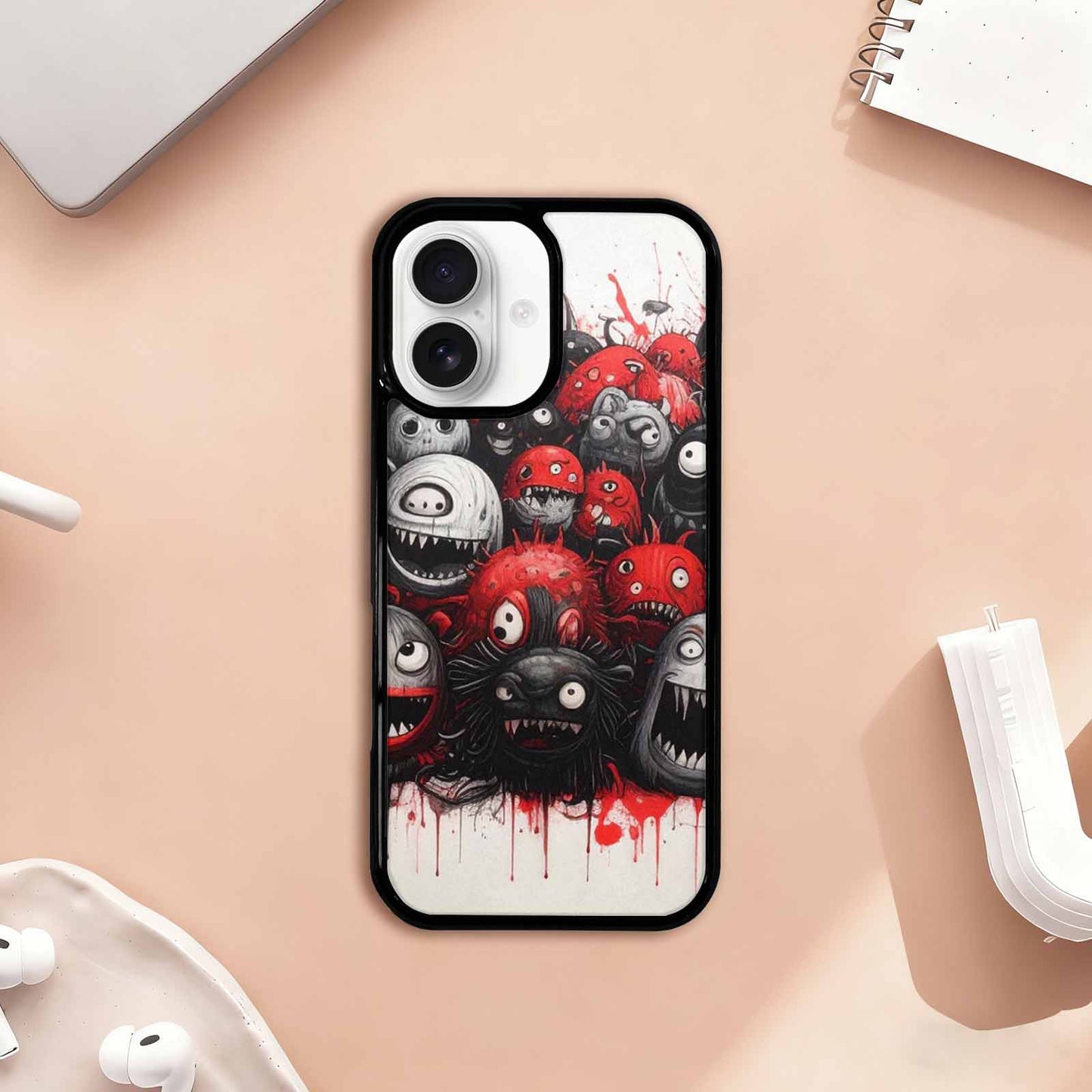 iPhone 17 Case — Black & Red Ink Cartoon Cute, Custom Designed Case Cover