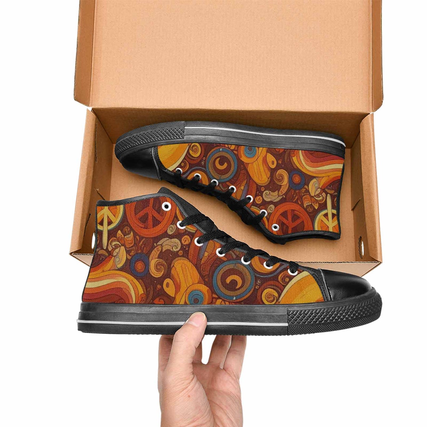 MEN'S Groovy 70S Peace High Top Canvas Dreamcore Custom Sneakers