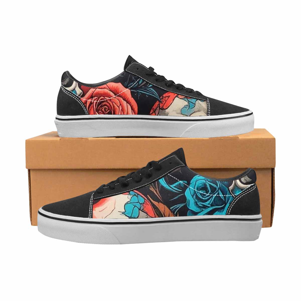 WOMEN'S Skulls Roses Biker Tattoo Canvas Lace-Up Dark Academia Shoes